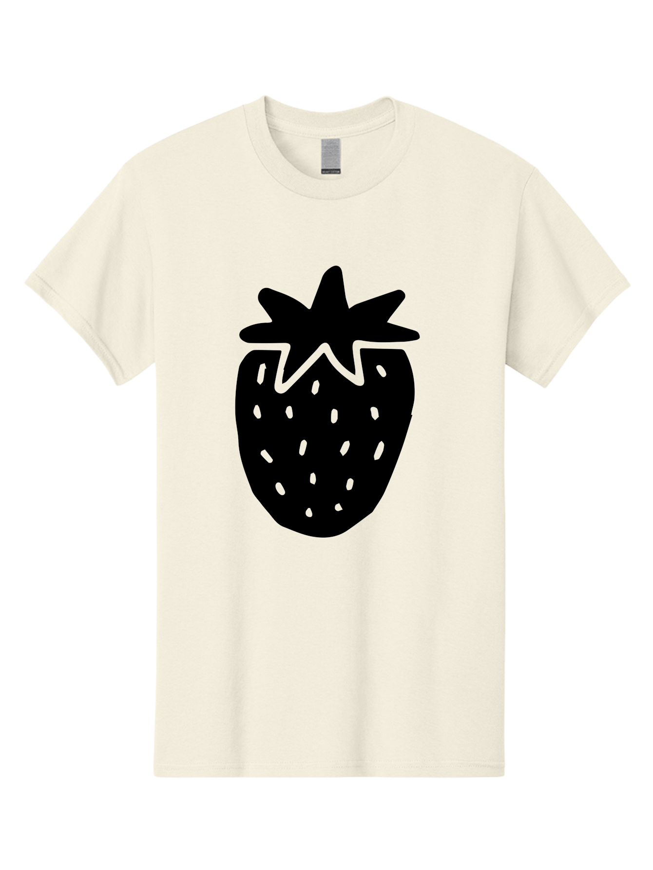Strawberry Men'S Graphic Tee, 100% Cotton, Comfortable Casual Summer Wear, Machine Washable, Strawberry Silhouette, Simple Illustration, Strawberry Graphic, Black And Green, Fruit Icon, Summer Fruit -  Aaa612