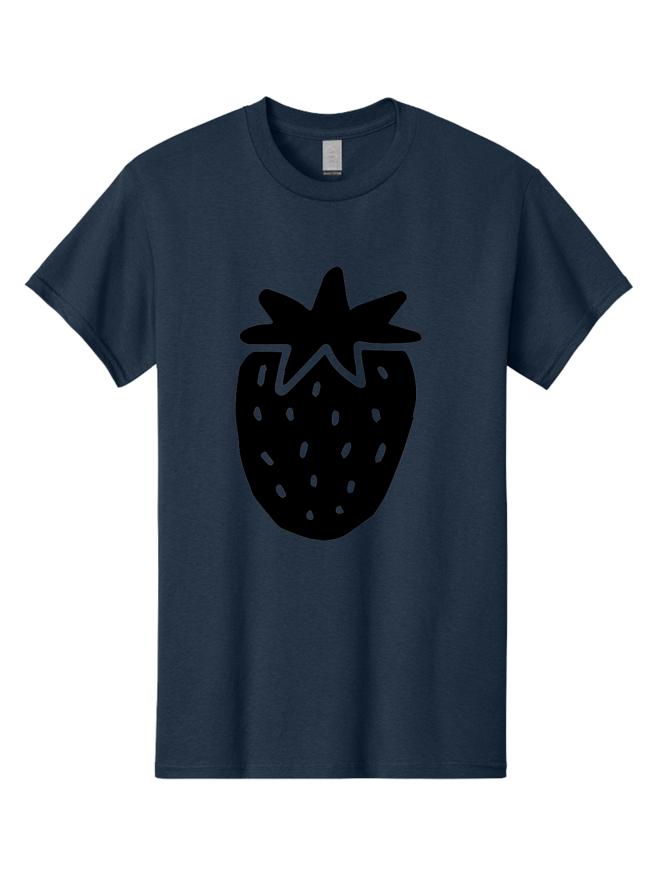 Strawberry Men'S Graphic Tee, 100% Cotton, Comfortable Casual Summer Wear, Machine Washable, Strawberry Silhouette, Simple Illustration, Strawberry Graphic, Black And Green, Fruit Icon, Summer Fruit -  Aaa612