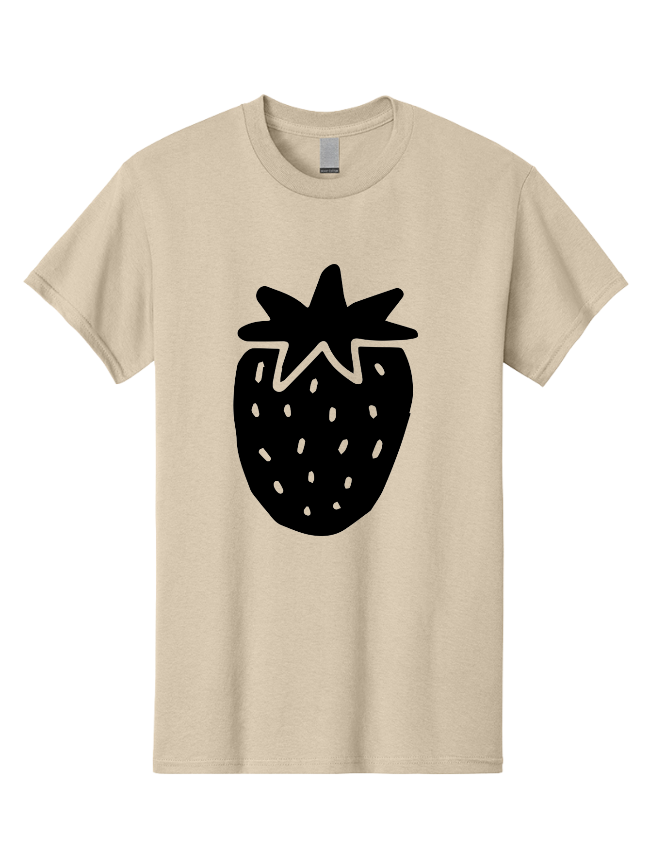 Strawberry Men'S Graphic Tee, 100% Cotton, Comfortable Casual Summer Wear, Machine Washable, Strawberry Silhouette, Simple Illustration, Strawberry Graphic, Black And Green, Fruit Icon, Summer Fruit -  Aaa612