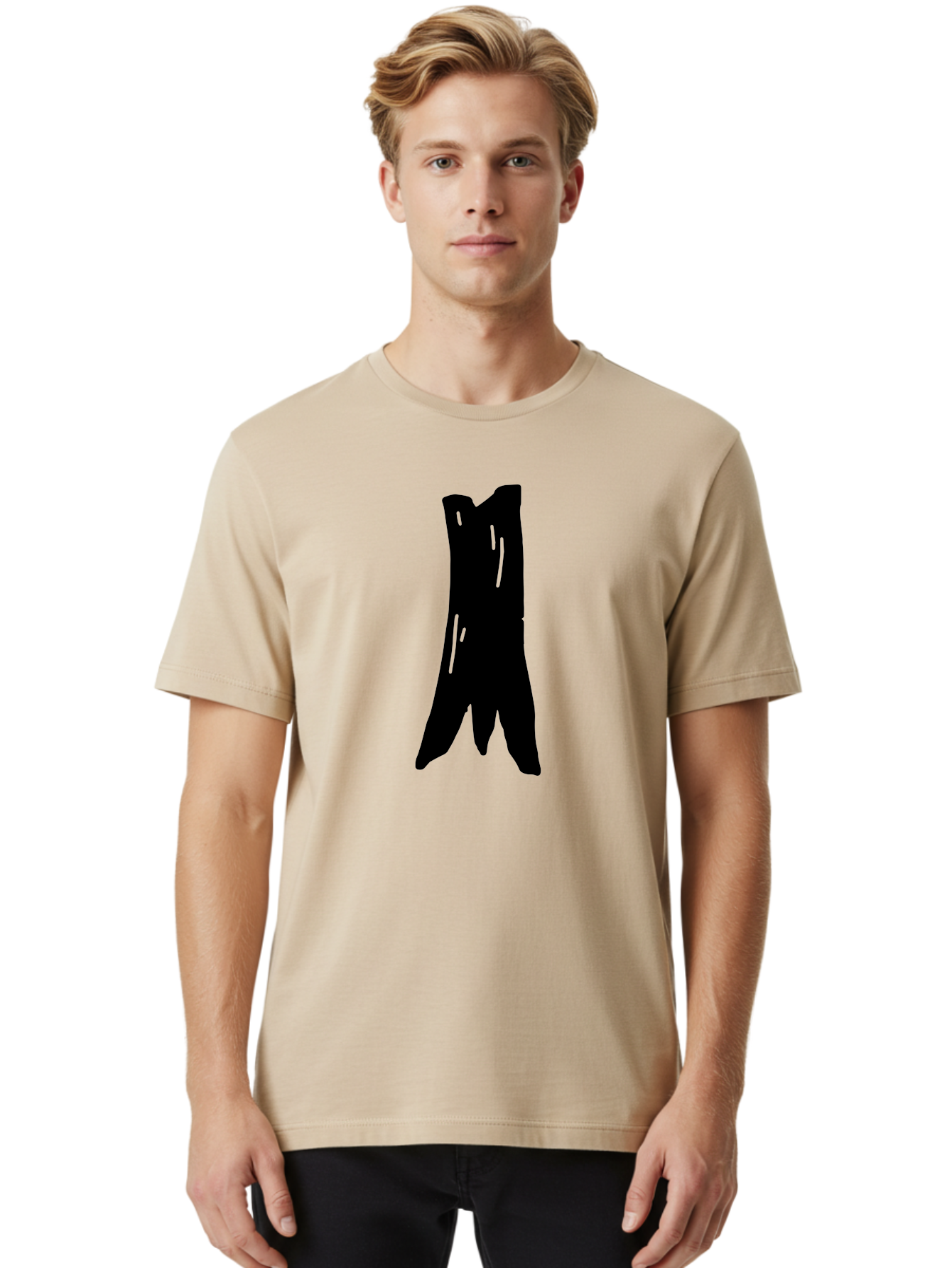 Tree-Stump Men'S Graphic Tee, 100% Cotton, Comfortable Casual Summer Wear, Machine Washable, Tree Trunk, Minimalist Art, Simple Shapes, Black Silhouette, Abstract Representation, Natural Forms, Digital Illustration, Modern Design -  Aaa614