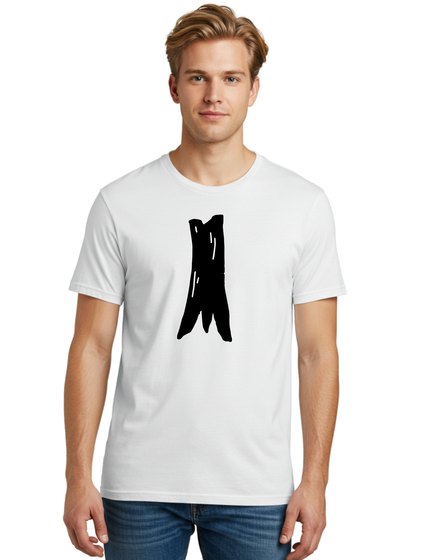 Tree-Stump Men'S Graphic Tee, 100% Cotton, Comfortable Casual Summer Wear, Machine Washable, Tree Trunk, Minimalist Art, Simple Shapes, Black Silhouette, Abstract Representation, Natural Forms, Digital Illustration, Modern Design -  Aaa614