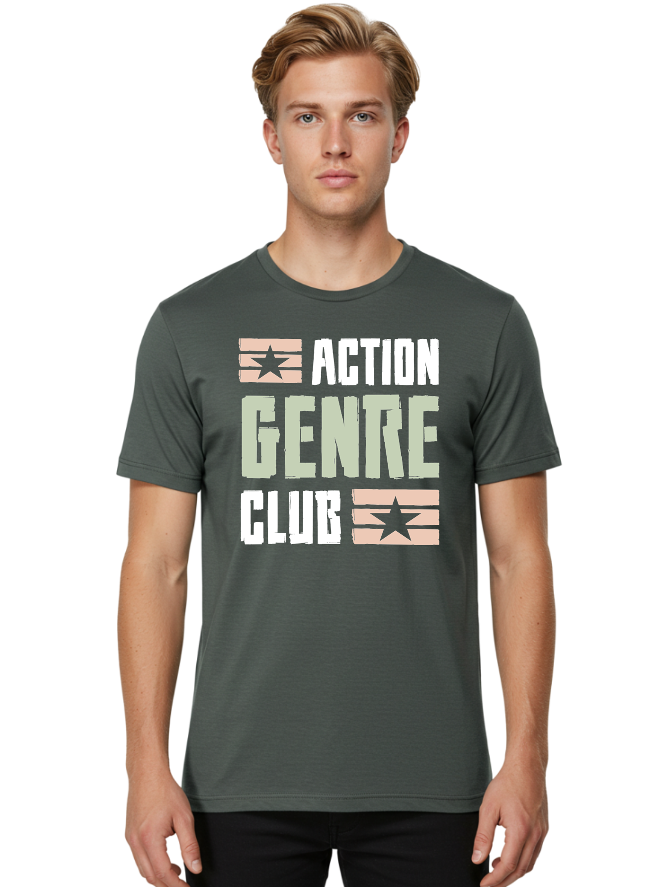 Action-Genre-Club Men'S Graphic Tee, 100% Cotton, Comfortable Casual Summer Wear, Machine Washable, Action Genre, Action Movies, Film Enthusiasts, Movie Buffs, Club Logo, Entertainment, Cinematic Experience, Adventure, Thriller, Blockbuster -  Aaa619