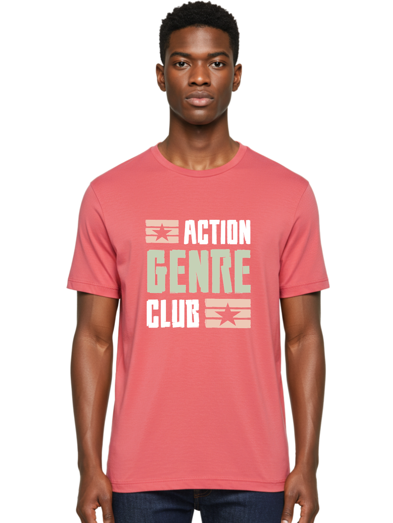 Action-Genre-Club Men'S Graphic Tee, 100% Cotton, Comfortable Casual Summer Wear, Machine Washable, Action Genre, Action Movies, Film Enthusiasts, Movie Buffs, Club Logo, Entertainment, Cinematic Experience, Adventure, Thriller, Blockbuster -  Aaa619