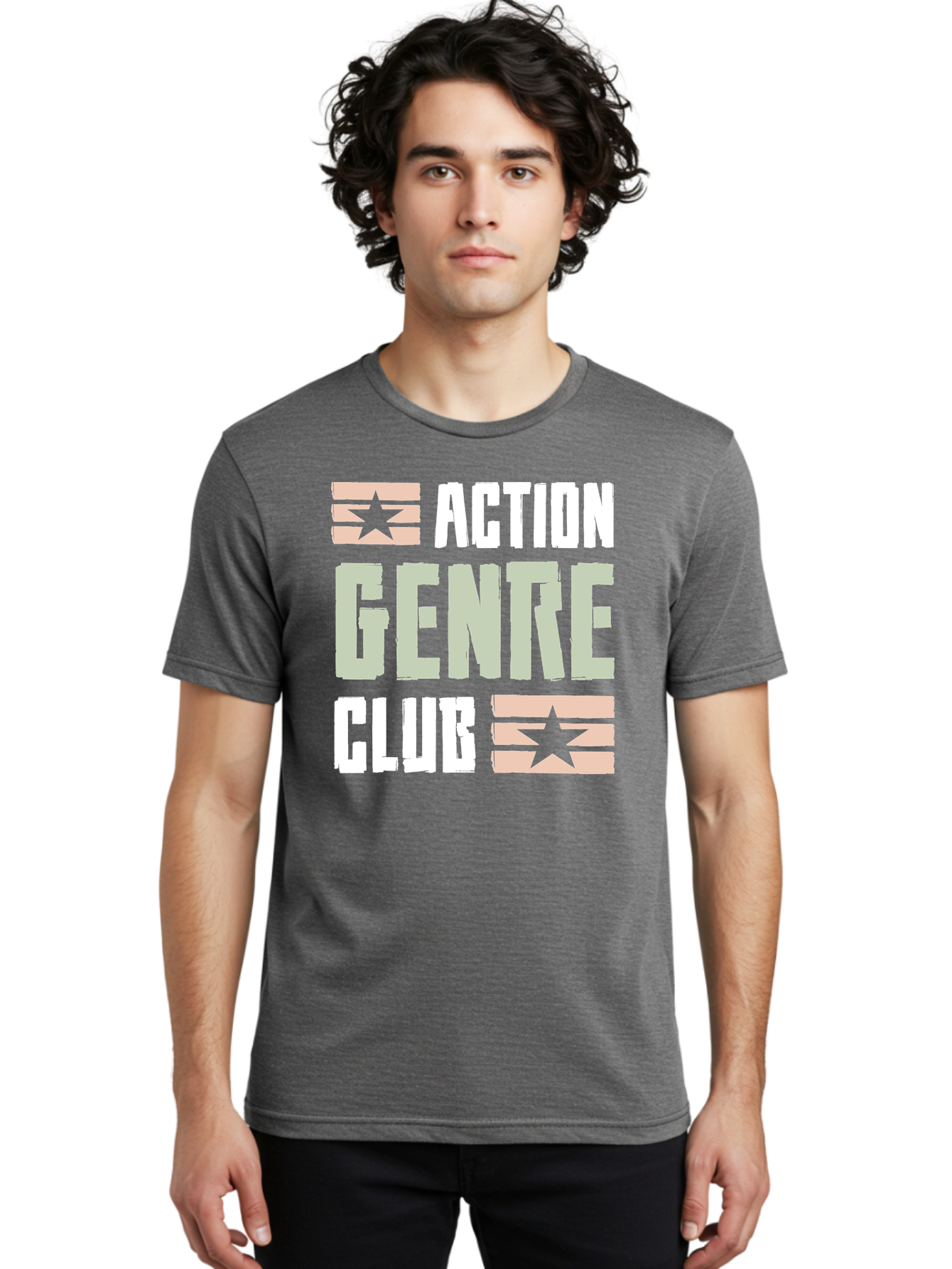 Action-Genre-Club Men'S Graphic Tee, 100% Cotton, Comfortable Casual Summer Wear, Machine Washable, Action Genre, Action Movies, Film Enthusiasts, Movie Buffs, Club Logo, Entertainment, Cinematic Experience, Adventure, Thriller, Blockbuster -  Aaa619