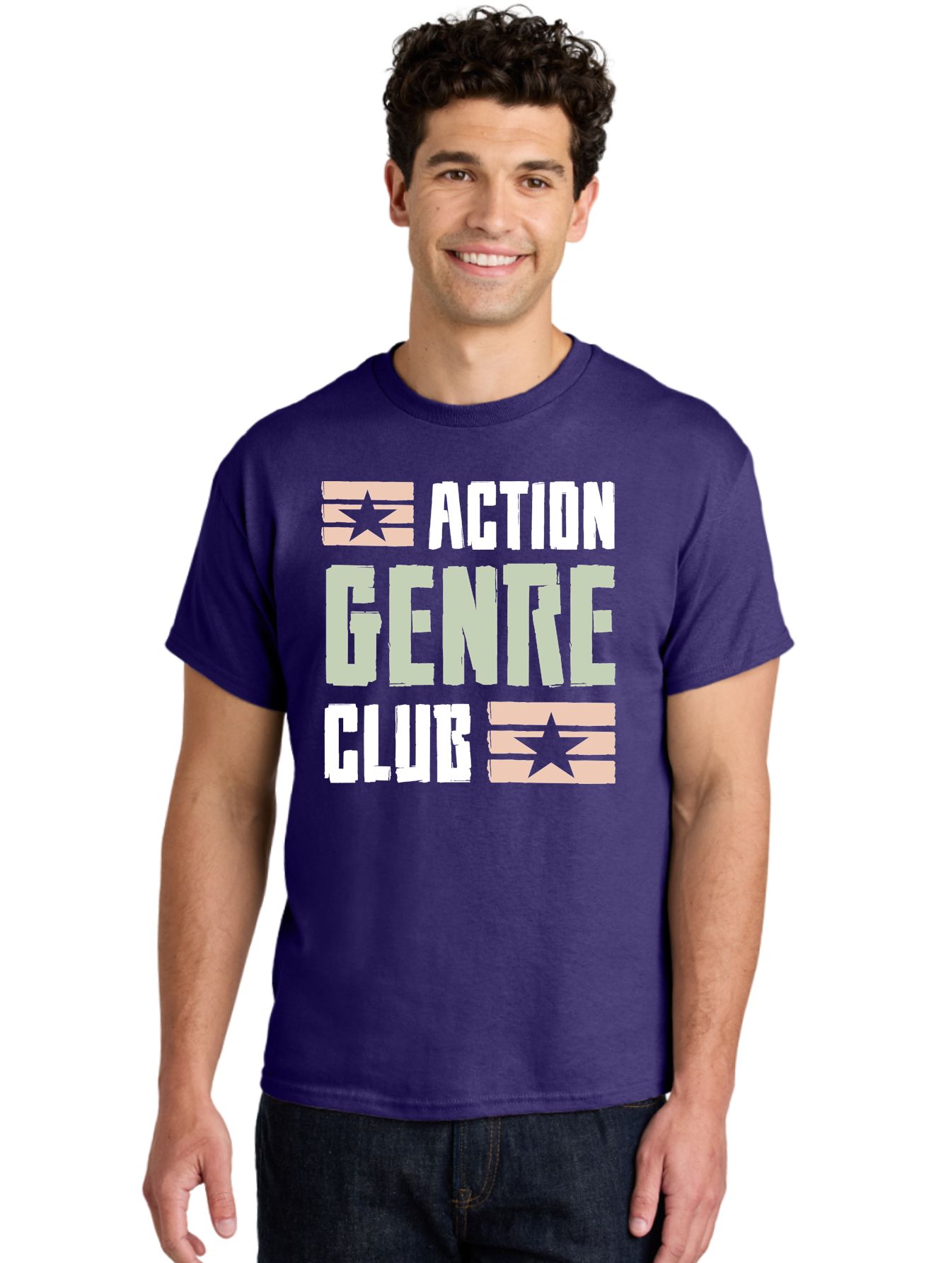 Action-Genre-Club Men'S Graphic Tee, 100% Cotton, Comfortable Casual Summer Wear, Machine Washable, Action Genre, Action Movies, Film Enthusiasts, Movie Buffs, Club Logo, Entertainment, Cinematic Experience, Adventure, Thriller, Blockbuster -  Aaa619