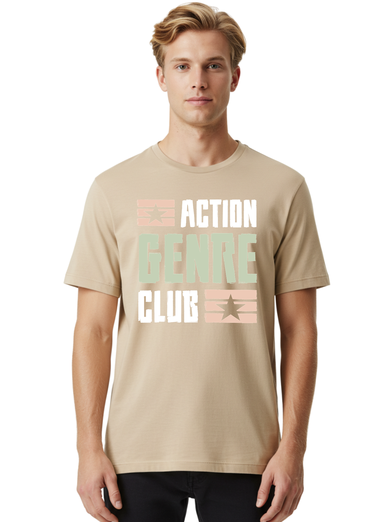 Action-Genre-Club Men'S Graphic Tee, 100% Cotton, Comfortable Casual Summer Wear, Machine Washable, Action Genre, Action Movies, Film Enthusiasts, Movie Buffs, Club Logo, Entertainment, Cinematic Experience, Adventure, Thriller, Blockbuster -  Aaa619