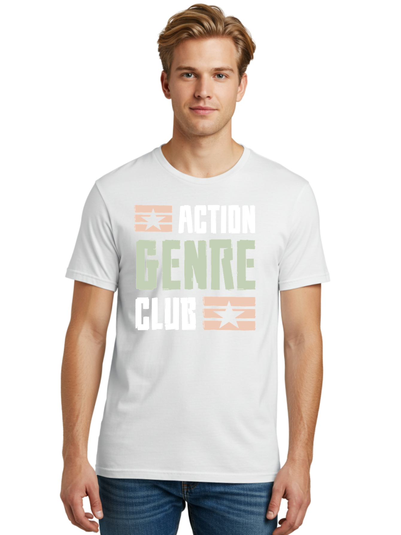 Action-Genre-Club Men'S Graphic Tee, 100% Cotton, Comfortable Casual Summer Wear, Machine Washable, Action Genre, Action Movies, Film Enthusiasts, Movie Buffs, Club Logo, Entertainment, Cinematic Experience, Adventure, Thriller, Blockbuster -  Aaa619