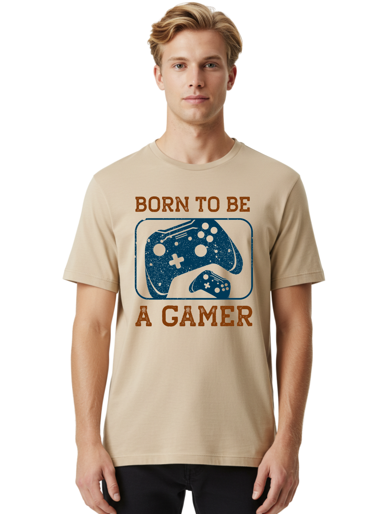 Born-To-Be-A-Gamer Men'S Graphic Tee, 100% Cotton, Comfortable Casual Summer Wear, Machine Washable, Gaming Controller, Born To Be A Gamer, Video Game Accessories, Gamer Lifestyle, Gaming Culture, Gaming Passion, Game Console -  Aaa621