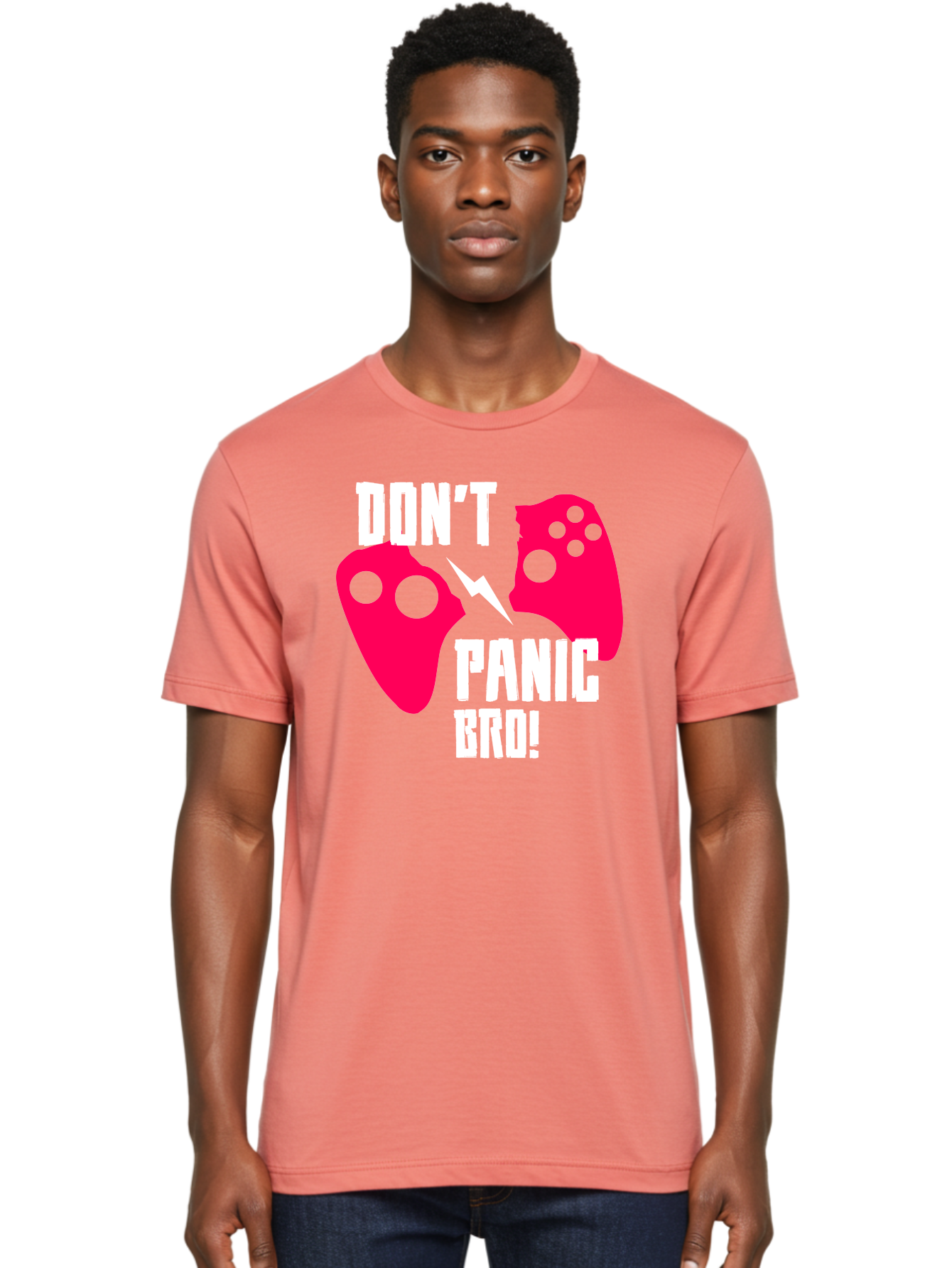 gaming, game controllers, broken controller, don't panic, panic, bro, funny quote, humorous meme, gaming humor, gaming frustration
