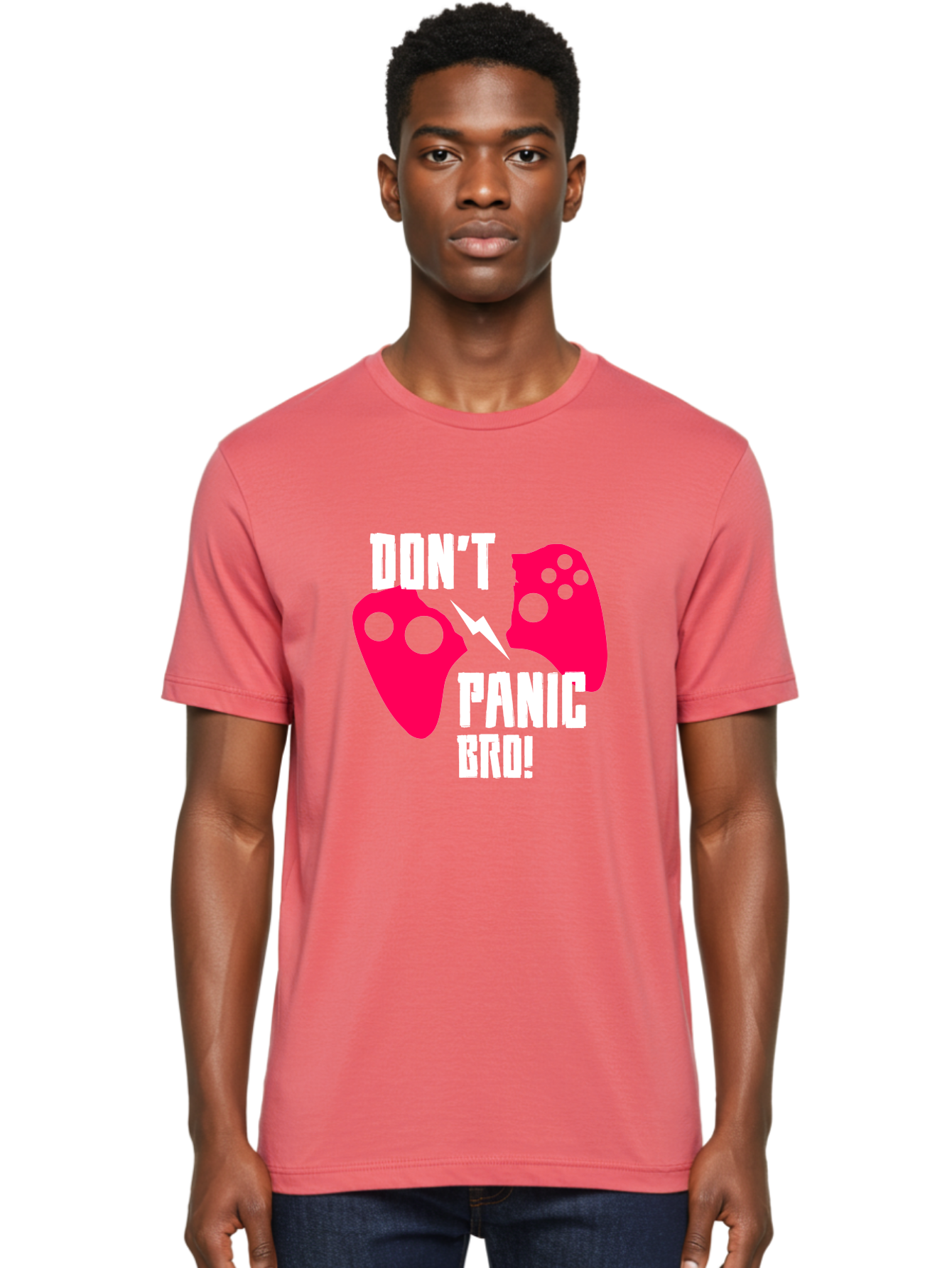 Don-T-Panic-Bro Men'S Graphic Tee, 100% Cotton, Comfortable Casual Summer Wear, Machine Washable, Gaming, Game Controllers, Broken Controller, Don'T Panic, Panic, Bro, Funny Quote, Humorous Meme, Gaming Humor, Gaming Frustration -  Aaa624