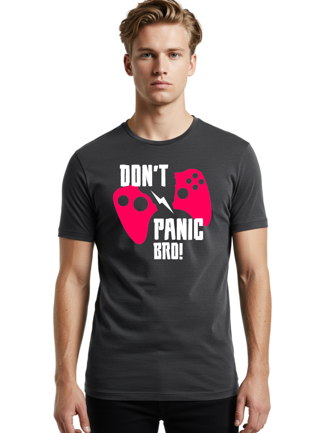gaming, game controllers, broken controller, don't panic, panic, bro, funny quote, humorous meme, gaming humor, gaming frustration