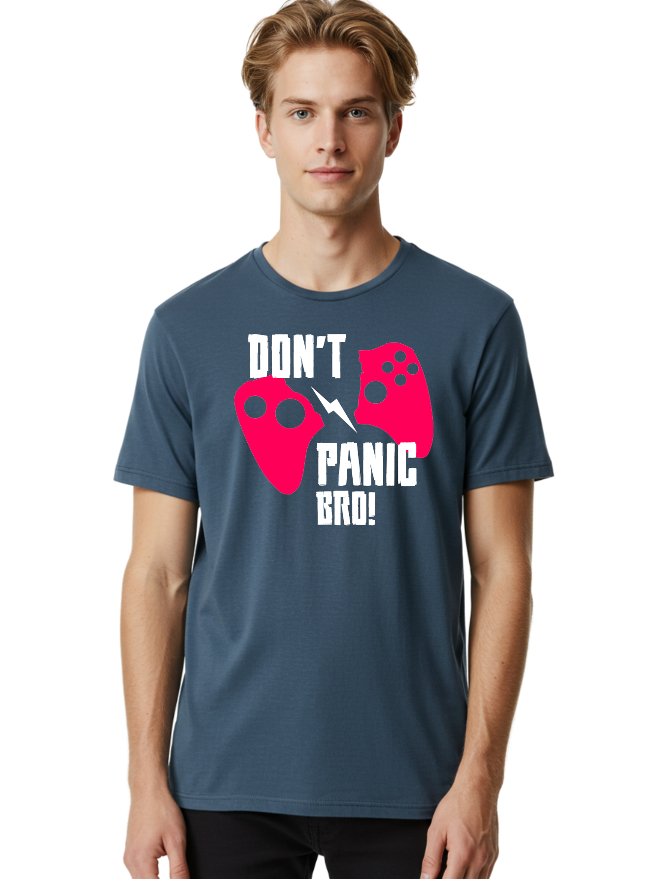 gaming, game controllers, broken controller, don't panic, panic, bro, funny quote, humorous meme, gaming humor, gaming frustration