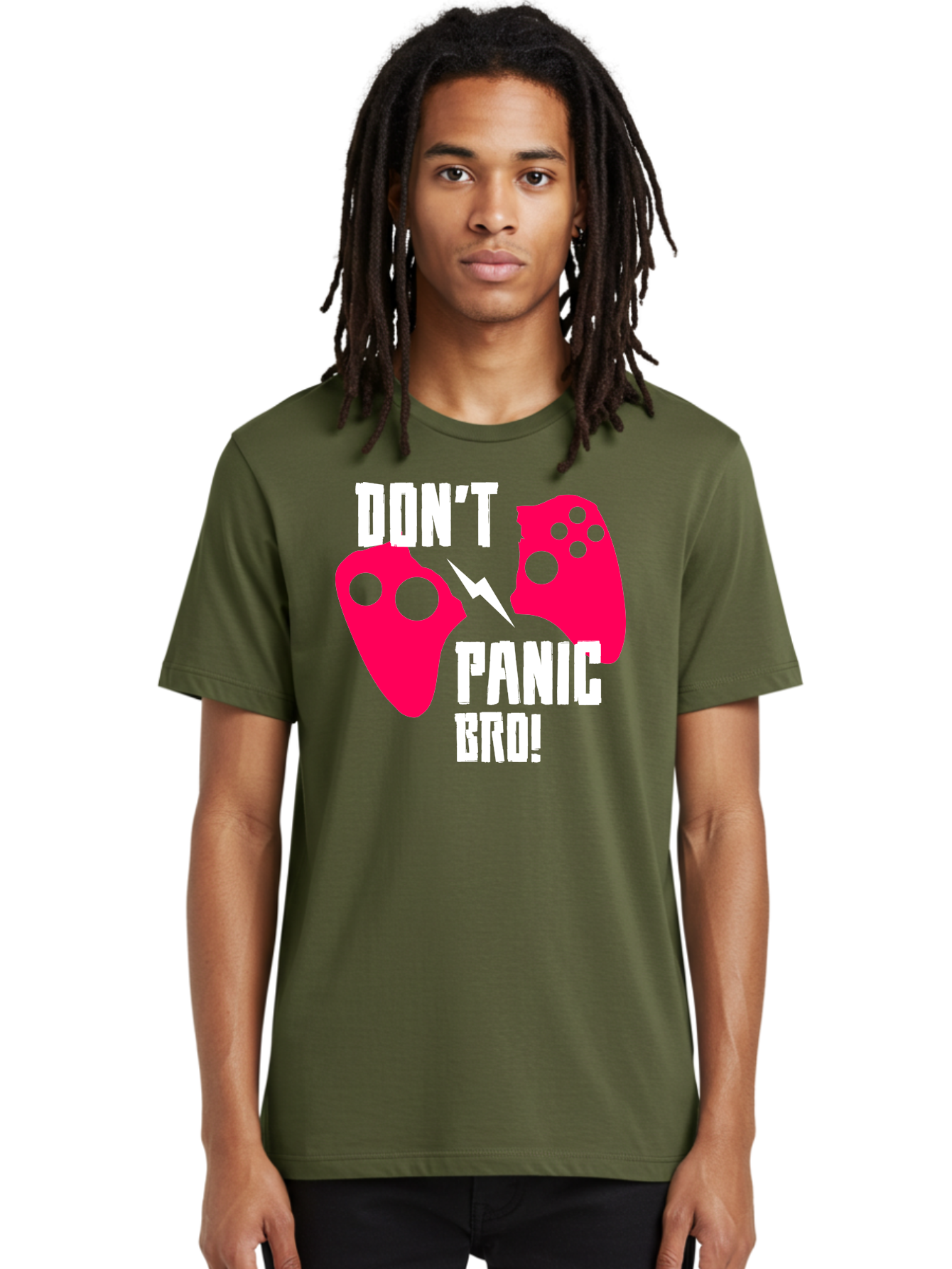 gaming, game controllers, broken controller, don't panic, panic, bro, funny quote, humorous meme, gaming humor, gaming frustration