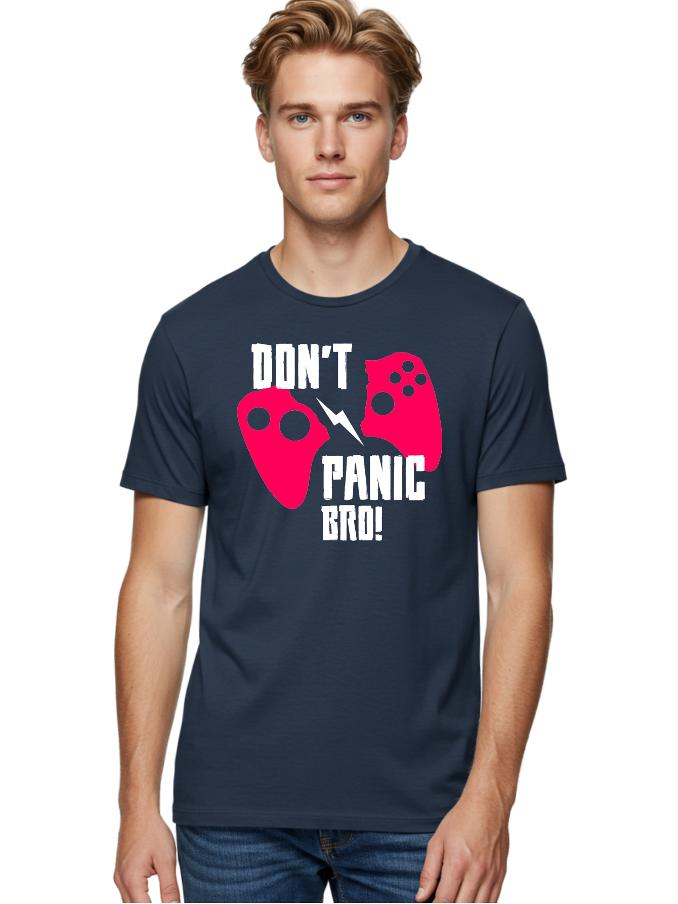 gaming, game controllers, broken controller, don't panic, panic, bro, funny quote, humorous meme, gaming humor, gaming frustration