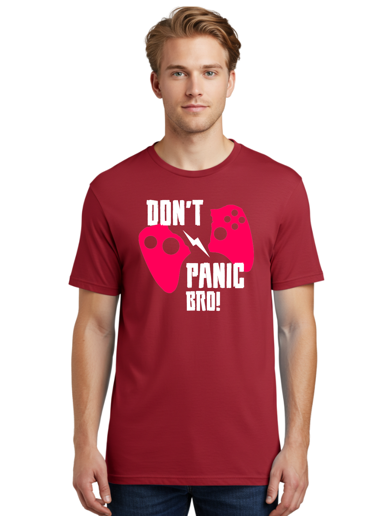 gaming, game controllers, broken controller, don't panic, panic, bro, funny quote, humorous meme, gaming humor, gaming frustration