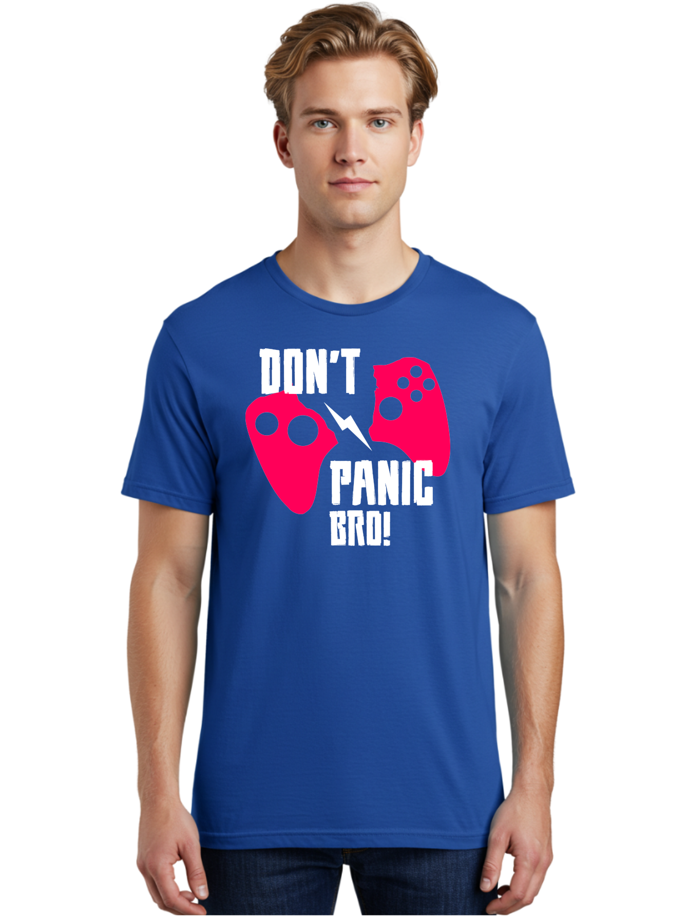 gaming, game controllers, broken controller, don't panic, panic, bro, funny quote, humorous meme, gaming humor, gaming frustration