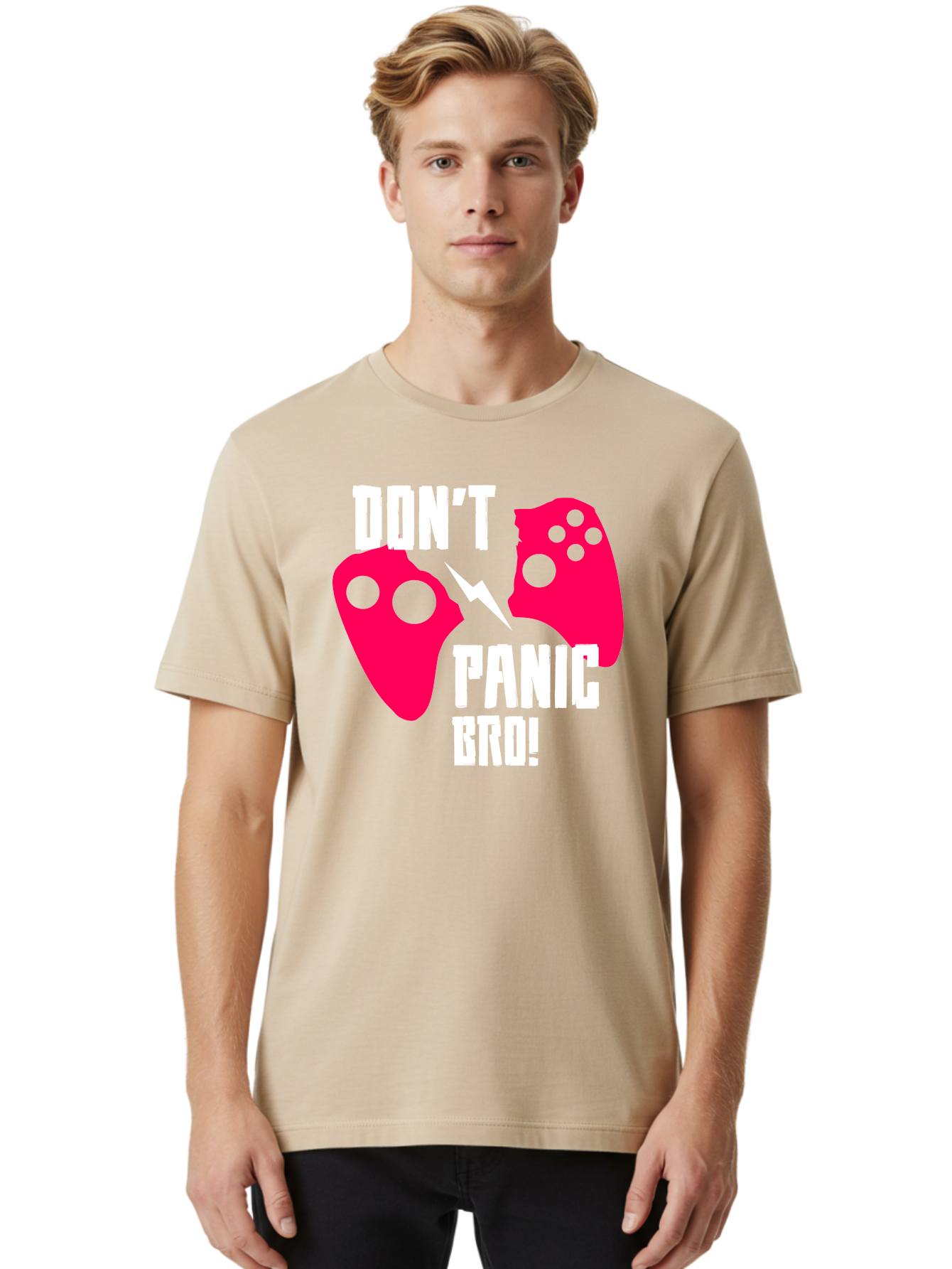gaming, game controllers, broken controller, don't panic, panic, bro, funny quote, humorous meme, gaming humor, gaming frustration