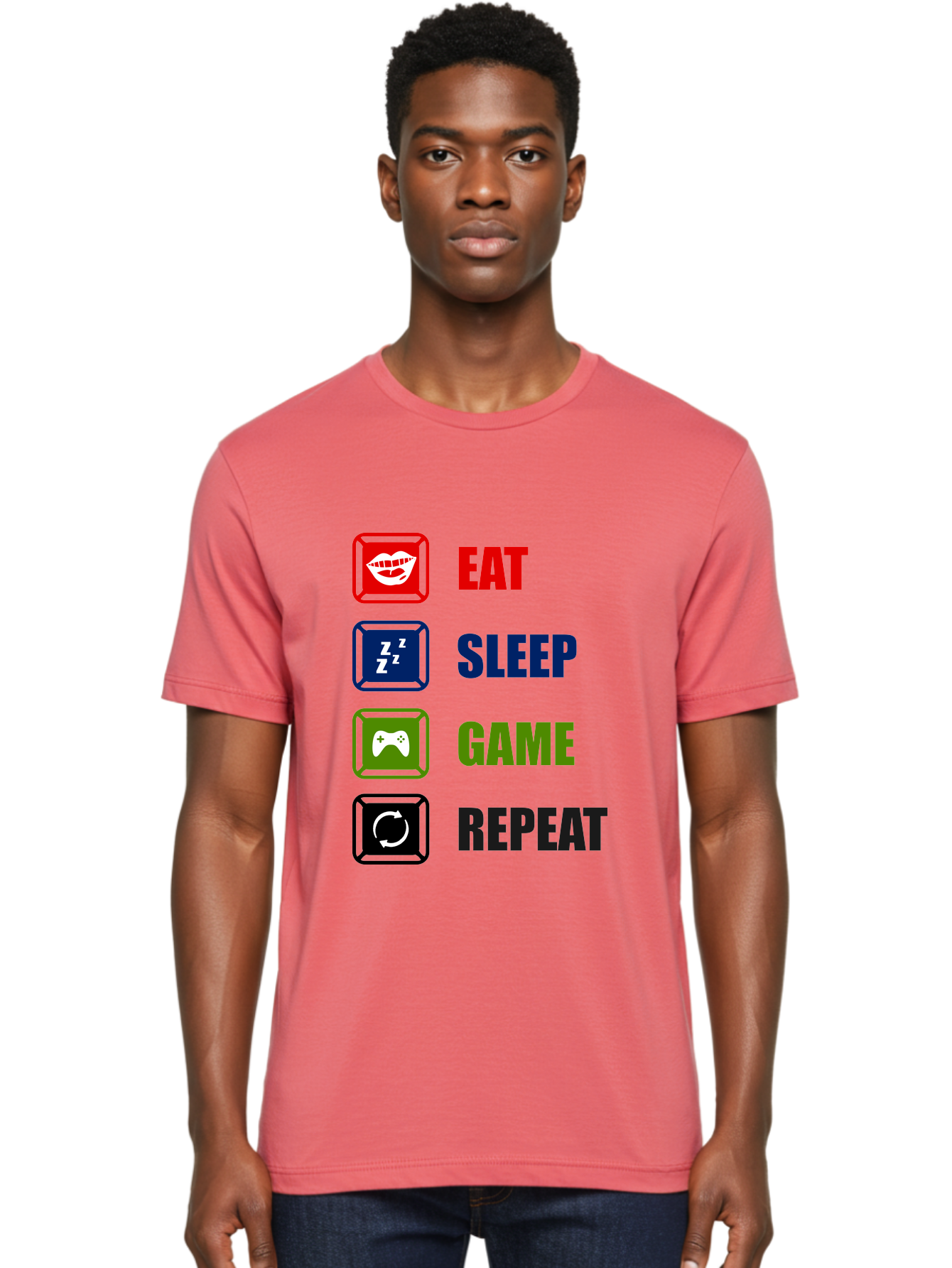 Eat-Sleep-Game-Repeat Men'S Graphic Tee, 100% Cotton, Comfortable Casual Summer Wear, Machine Washable, Gamer Lifestyle, Video Game Culture, Gaming Habits, Eat, Sleep, Game, Repeat, Gaming Community, Gamer Life -  Aaa626