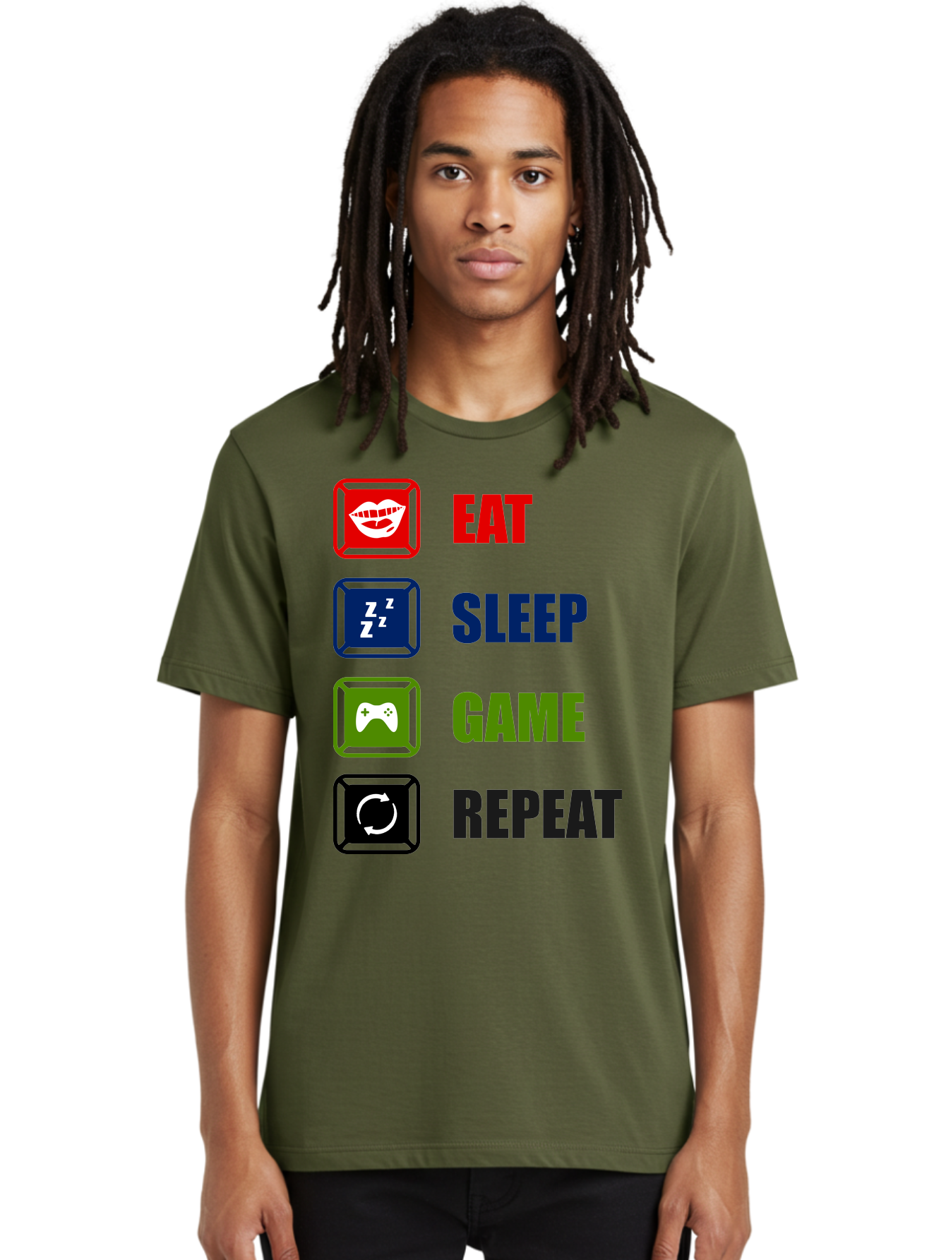 Eat-Sleep-Game-Repeat Men'S Graphic Tee, 100% Cotton, Comfortable Casual Summer Wear, Machine Washable, Gamer Lifestyle, Video Game Culture, Gaming Habits, Eat, Sleep, Game, Repeat, Gaming Community, Gamer Life -  Aaa626