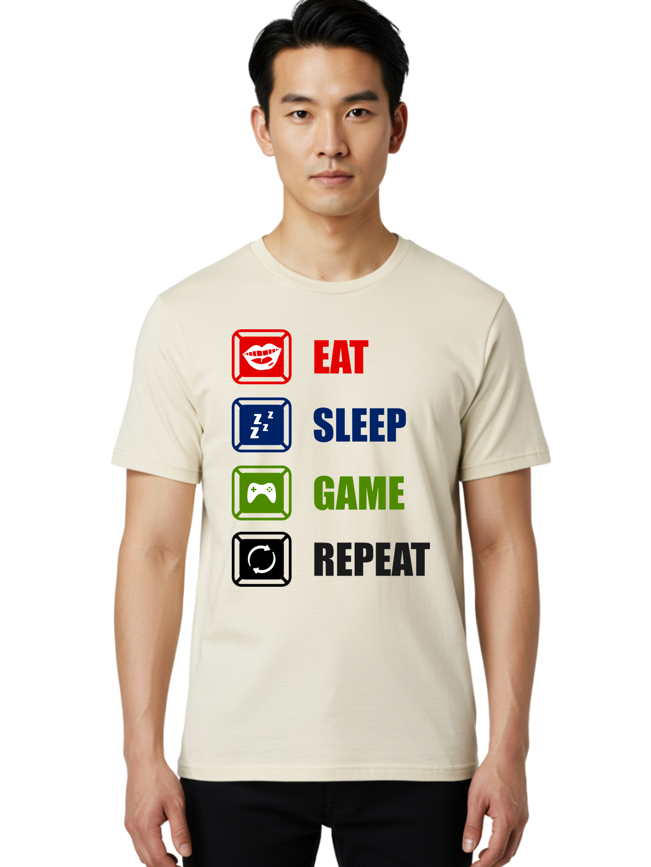 Eat-Sleep-Game-Repeat Men'S Graphic Tee, 100% Cotton, Comfortable Casual Summer Wear, Machine Washable, Gamer Lifestyle, Video Game Culture, Gaming Habits, Eat, Sleep, Game, Repeat, Gaming Community, Gamer Life -  Aaa626