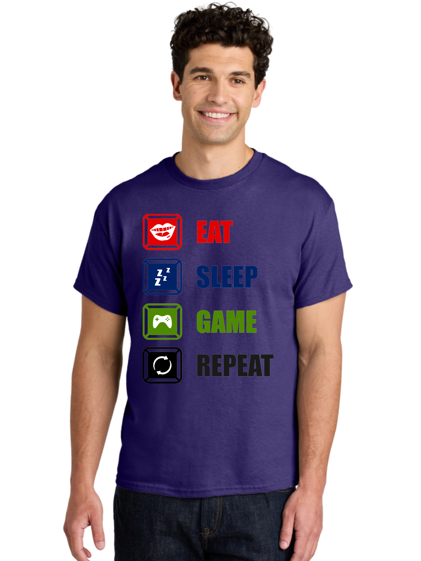 Eat-Sleep-Game-Repeat Men'S Graphic Tee, 100% Cotton, Comfortable Casual Summer Wear, Machine Washable, Gamer Lifestyle, Video Game Culture, Gaming Habits, Eat, Sleep, Game, Repeat, Gaming Community, Gamer Life -  Aaa626