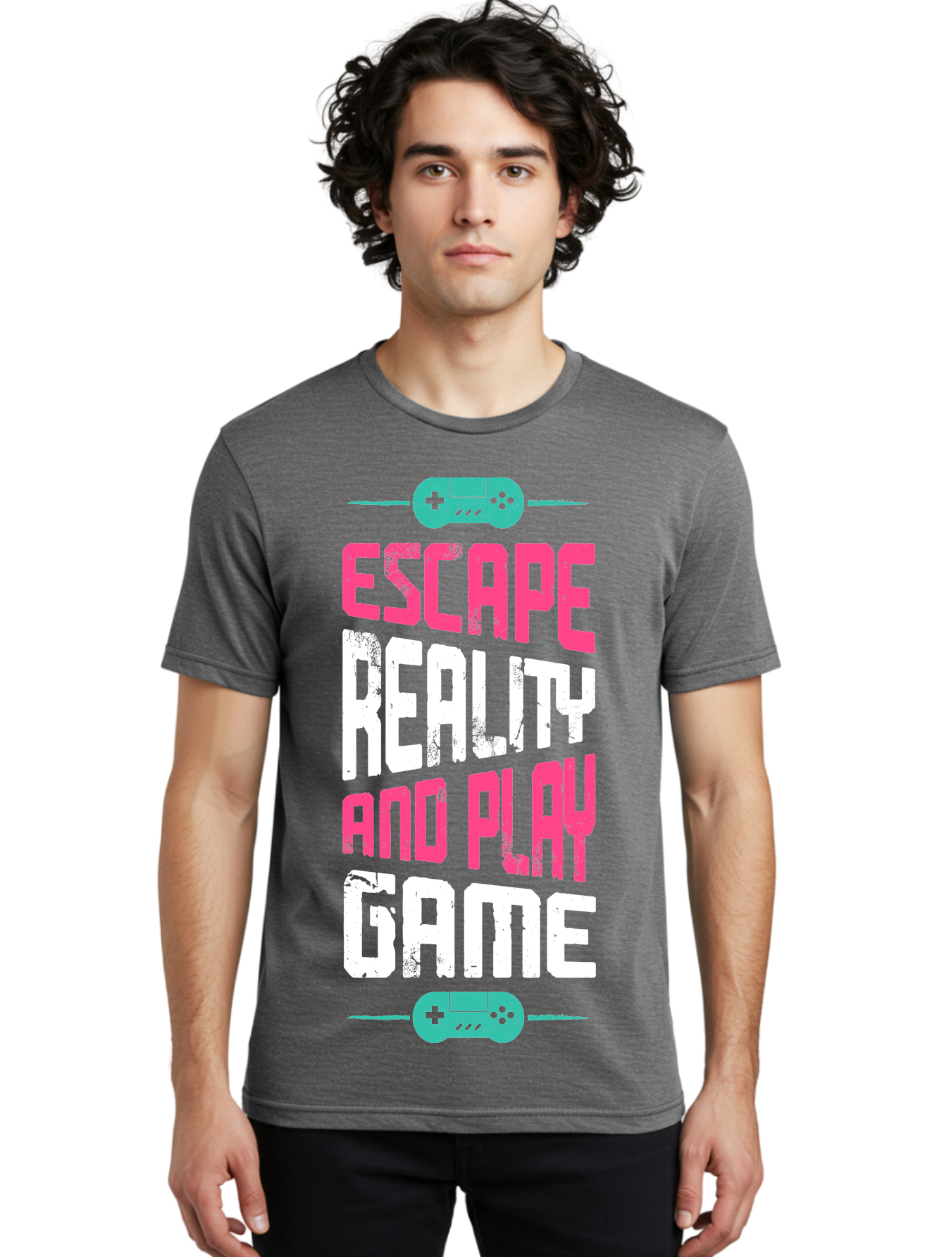 Escape-Reality-And-Play-Game Men'S Graphic Tee, 100% Cotton, Comfortable Casual Summer Wear, Machine Washable, Escape Reality, Play Game, Immersive Gaming Experience, Escape Room Theme, Gaming Advertisement, Interactive Entertainment, -  Aaa627