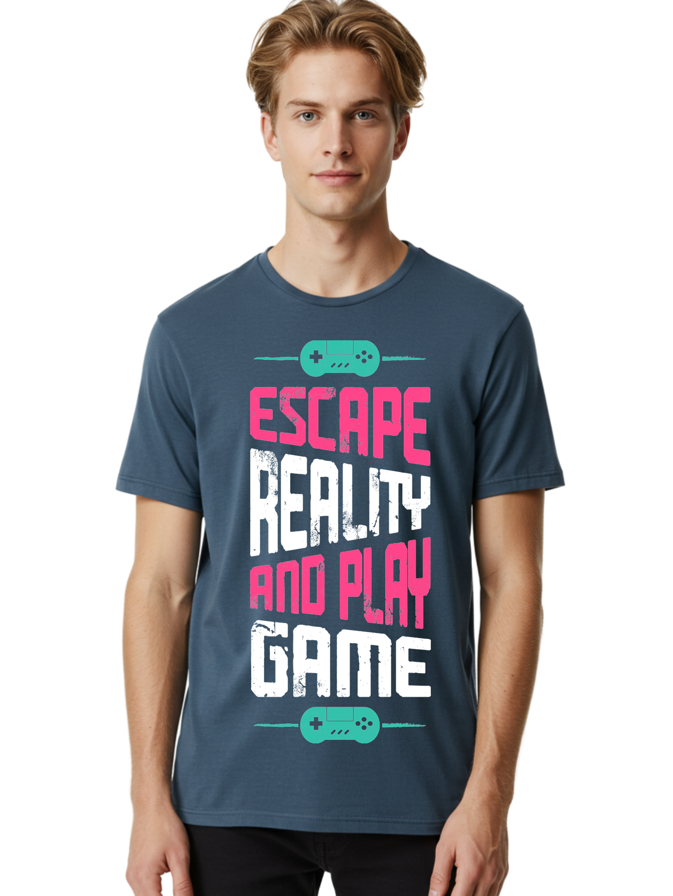 Escape-Reality-And-Play-Game Men'S Graphic Tee, 100% Cotton, Comfortable Casual Summer Wear, Machine Washable, Escape Reality, Play Game, Immersive Gaming Experience, Escape Room Theme, Gaming Advertisement, Interactive Entertainment, -  Aaa627