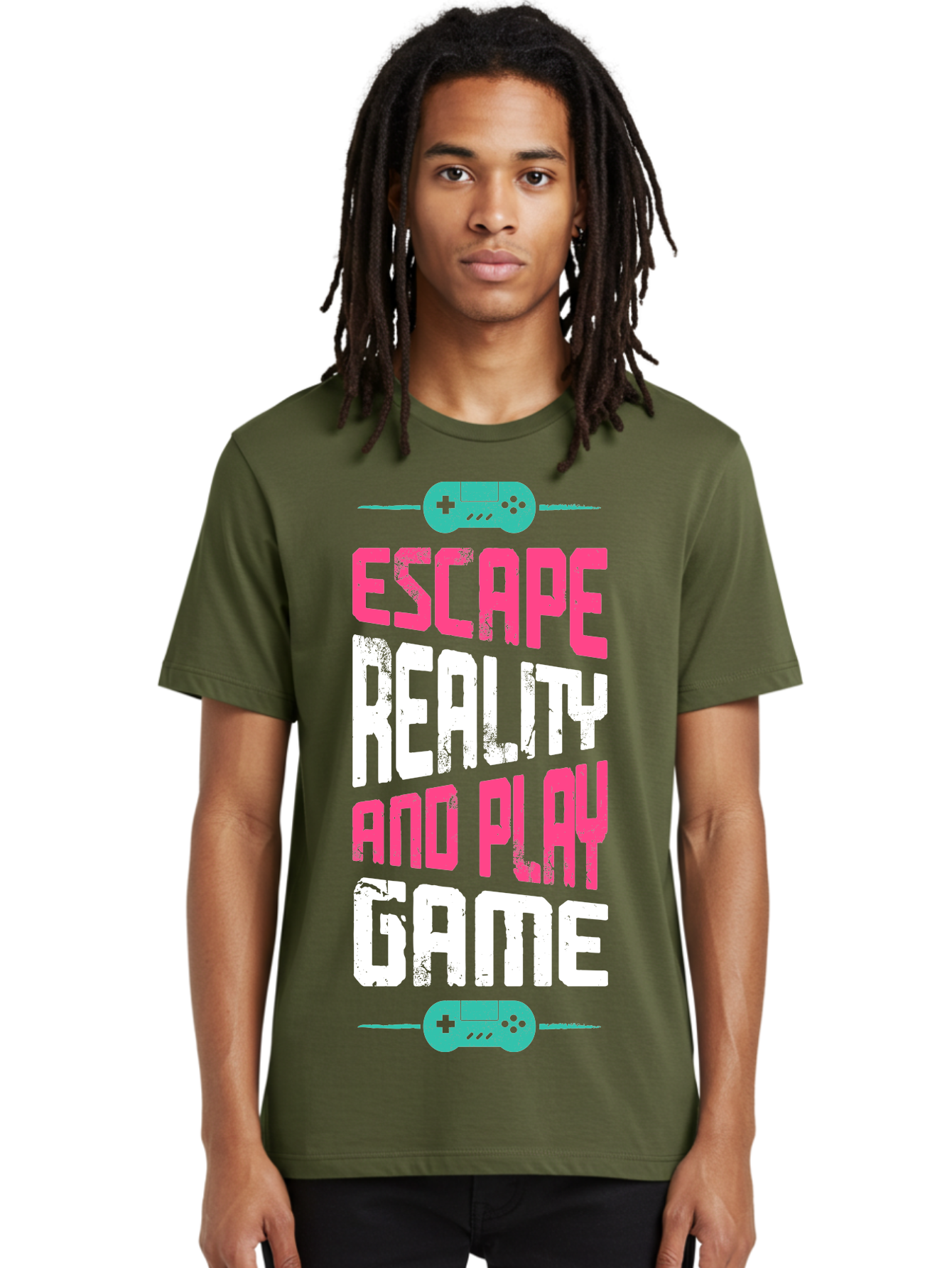 Escape-Reality-And-Play-Game Men'S Graphic Tee, 100% Cotton, Comfortable Casual Summer Wear, Machine Washable, Escape Reality, Play Game, Immersive Gaming Experience, Escape Room Theme, Gaming Advertisement, Interactive Entertainment, -  Aaa627