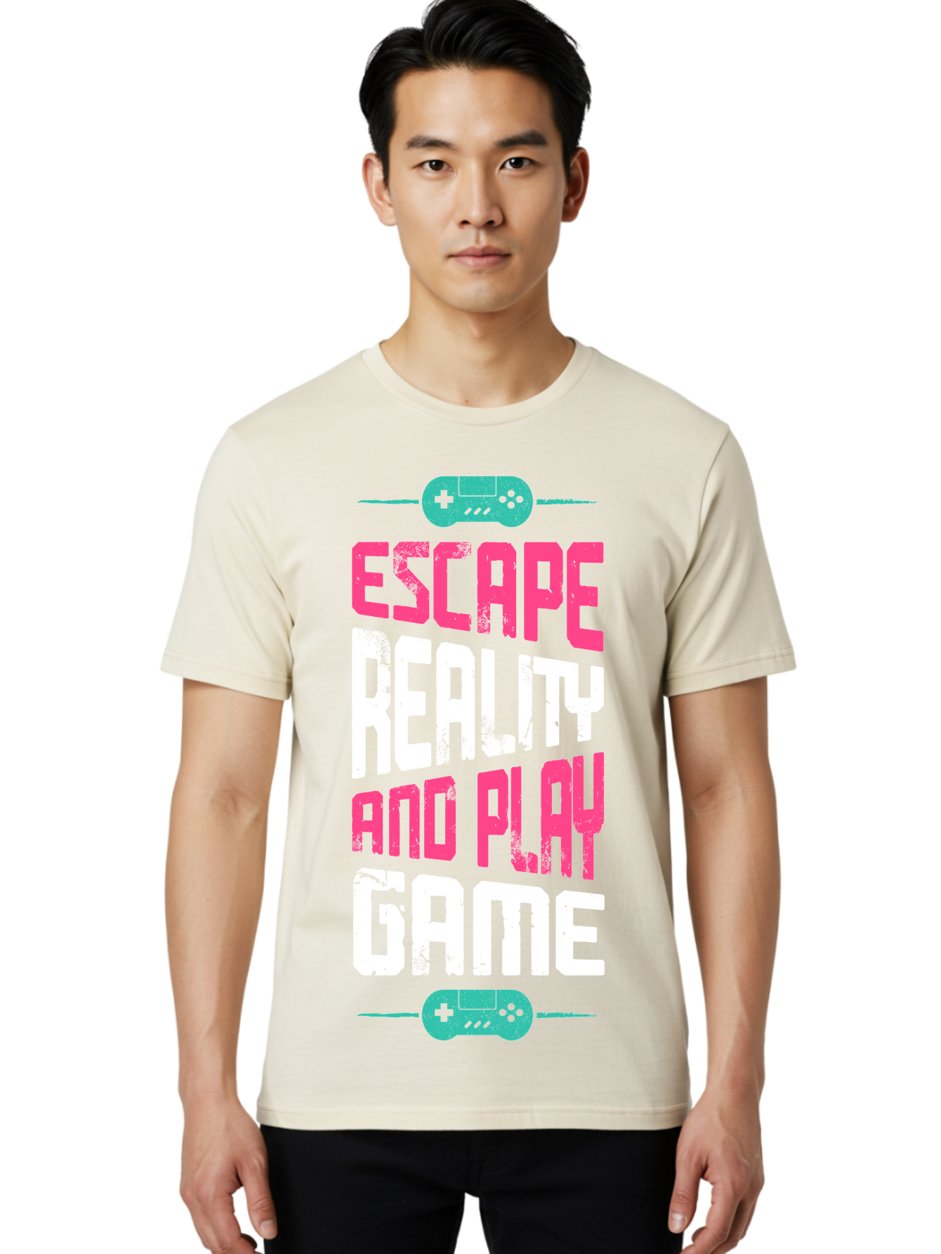 Escape-Reality-And-Play-Game Men'S Graphic Tee, 100% Cotton, Comfortable Casual Summer Wear, Machine Washable, Escape Reality, Play Game, Immersive Gaming Experience, Escape Room Theme, Gaming Advertisement, Interactive Entertainment, -  Aaa627