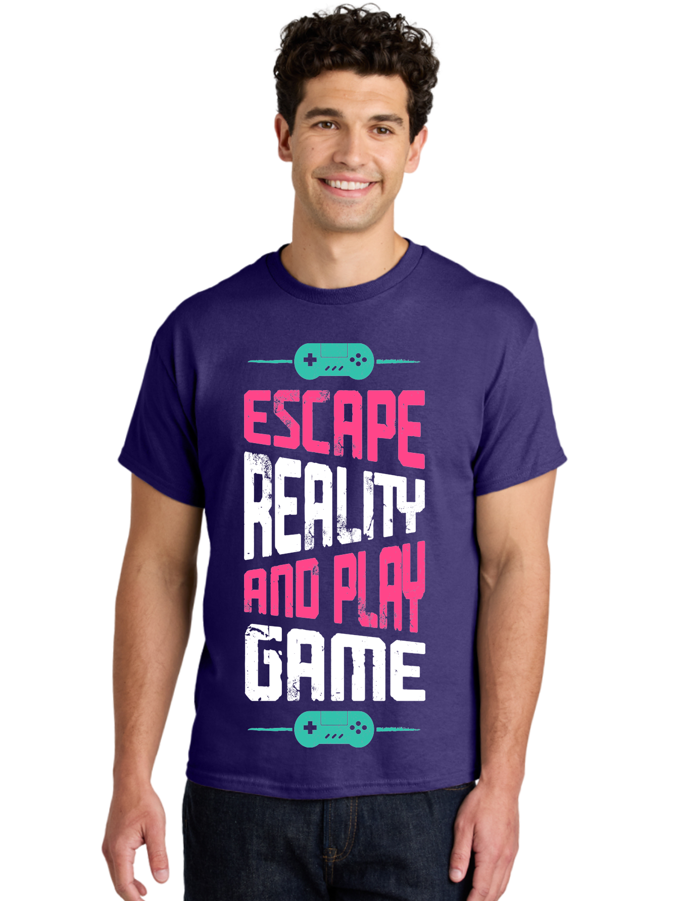 Escape-Reality-And-Play-Game Men'S Graphic Tee, 100% Cotton, Comfortable Casual Summer Wear, Machine Washable, Escape Reality, Play Game, Immersive Gaming Experience, Escape Room Theme, Gaming Advertisement, Interactive Entertainment, -  Aaa627