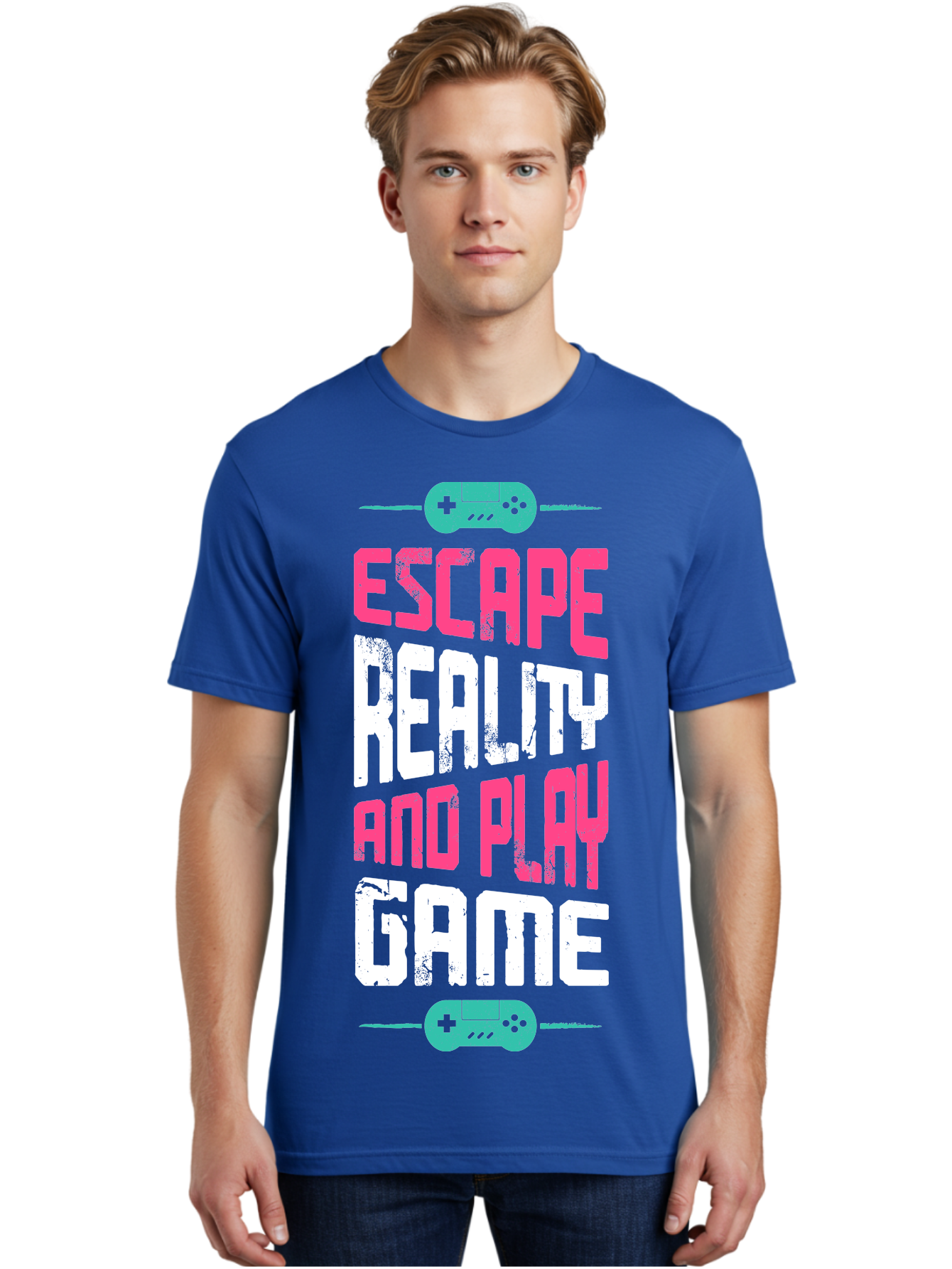 Escape-Reality-And-Play-Game Men'S Graphic Tee, 100% Cotton, Comfortable Casual Summer Wear, Machine Washable, Escape Reality, Play Game, Immersive Gaming Experience, Escape Room Theme, Gaming Advertisement, Interactive Entertainment, -  Aaa627