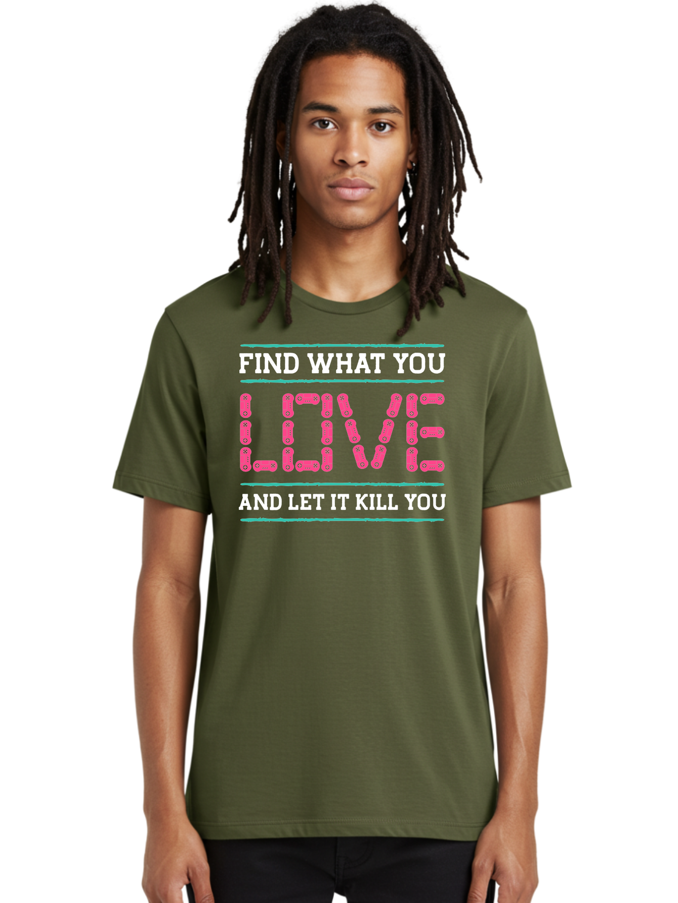 Find-What-You-Love-And-Let-It-Kill-You Men'S Graphic Tee, 100% Cotton, Comfortable Casual Summer Wear, Machine Washable, Inspirational Quote, Love And Passion, Motivational Words, Typographic Art, Bold Font, Striking Visuals, -  Aaa628