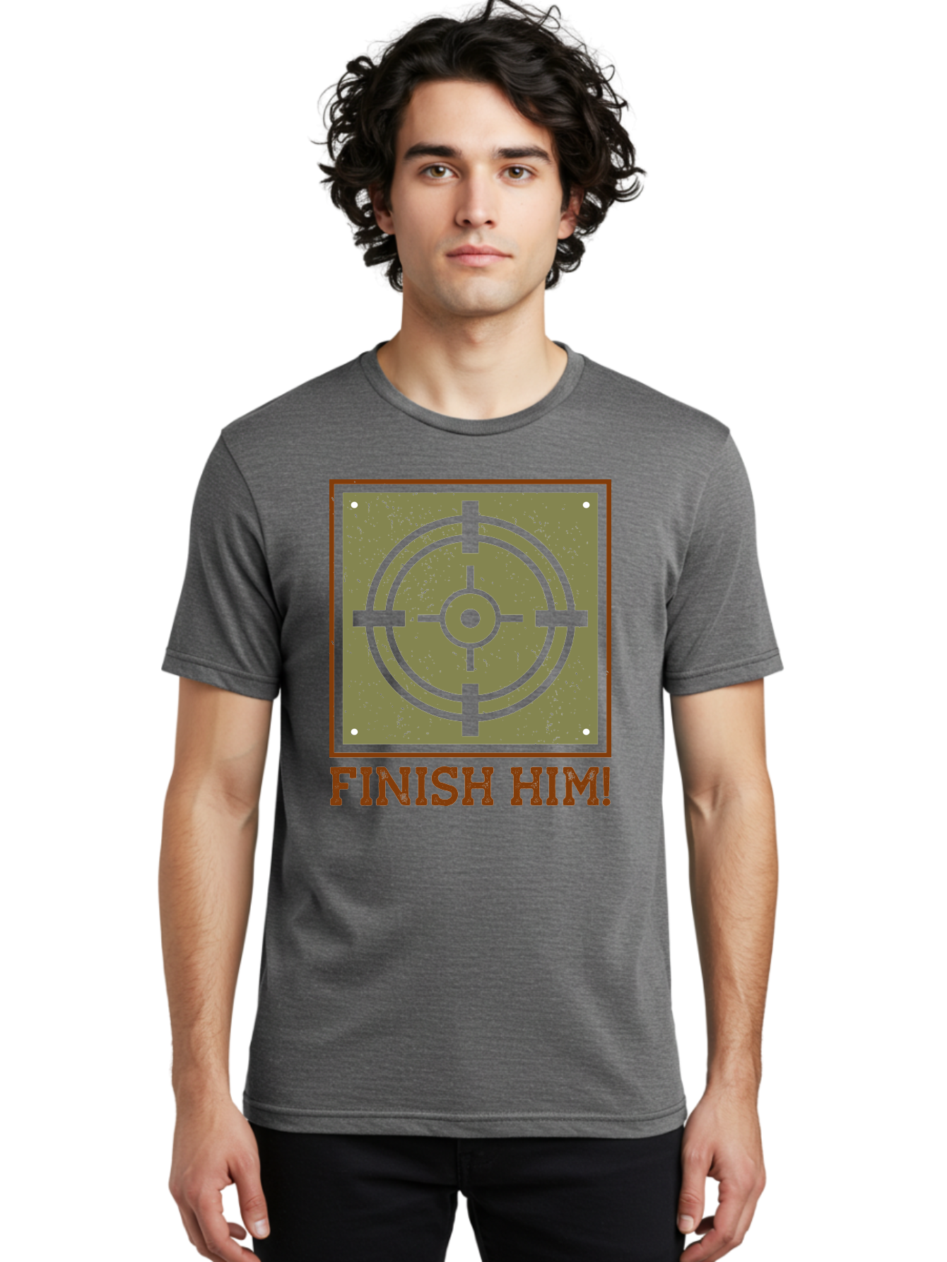 Finish-Him-Target Men'S Graphic Tee, 100% Cotton, Comfortable Casual Summer Wear, Machine Washable, Target Symbol, Bullseye, Combat Graphics, Finishing Move, Video Game Graphics, Intense Action, Fighting Games -  Aaa629