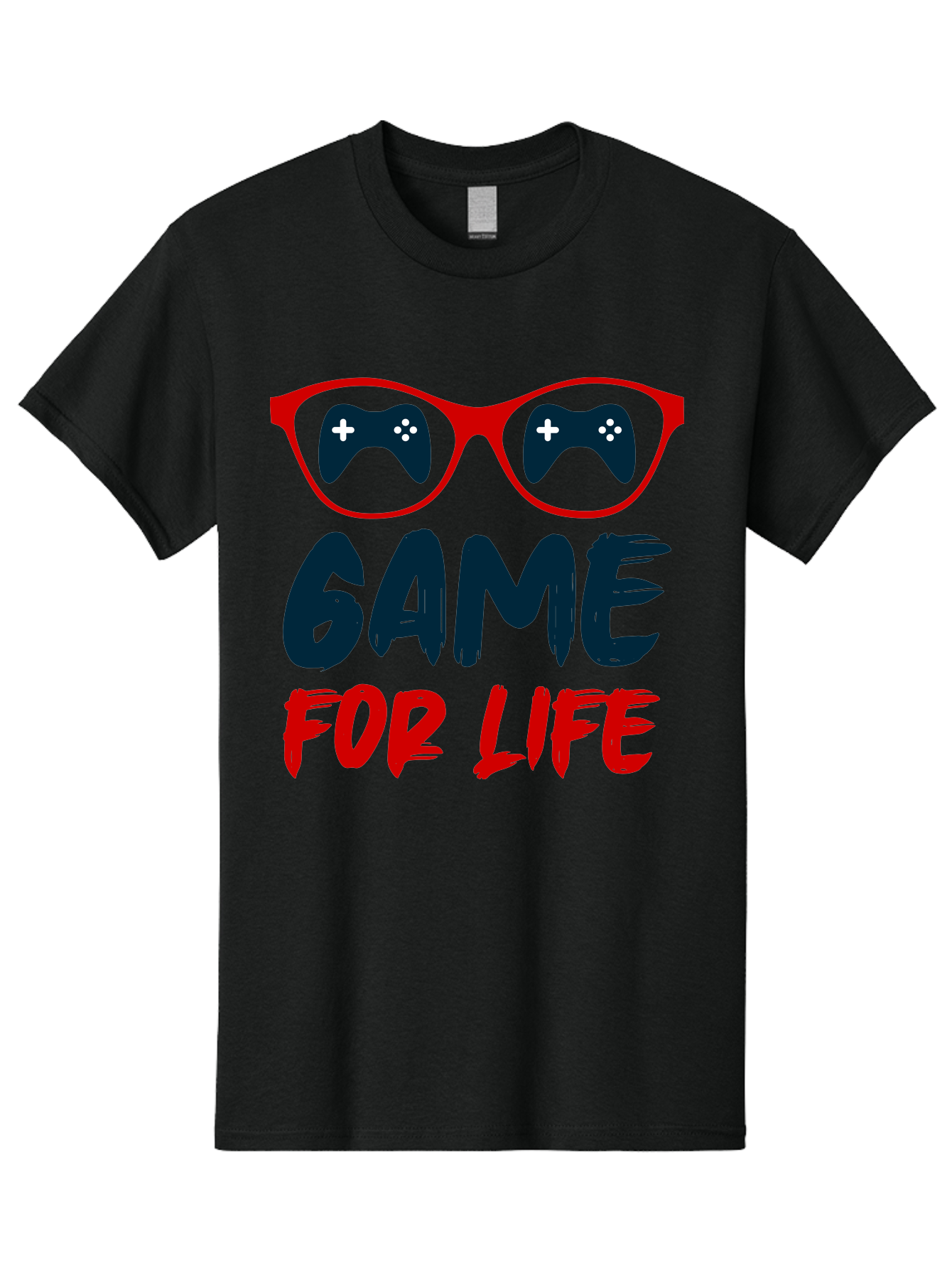 Game-For-Life Men'S Graphic Tee, 100% Cotton, Comfortable Casual Summer Wear, Machine Washable, Gaming Culture, Game Controllers, Video Games, Gamer Lifestyle, Game For Life, Gaming Community, Fun, Entertainment, Red Glasses -  Aaa630