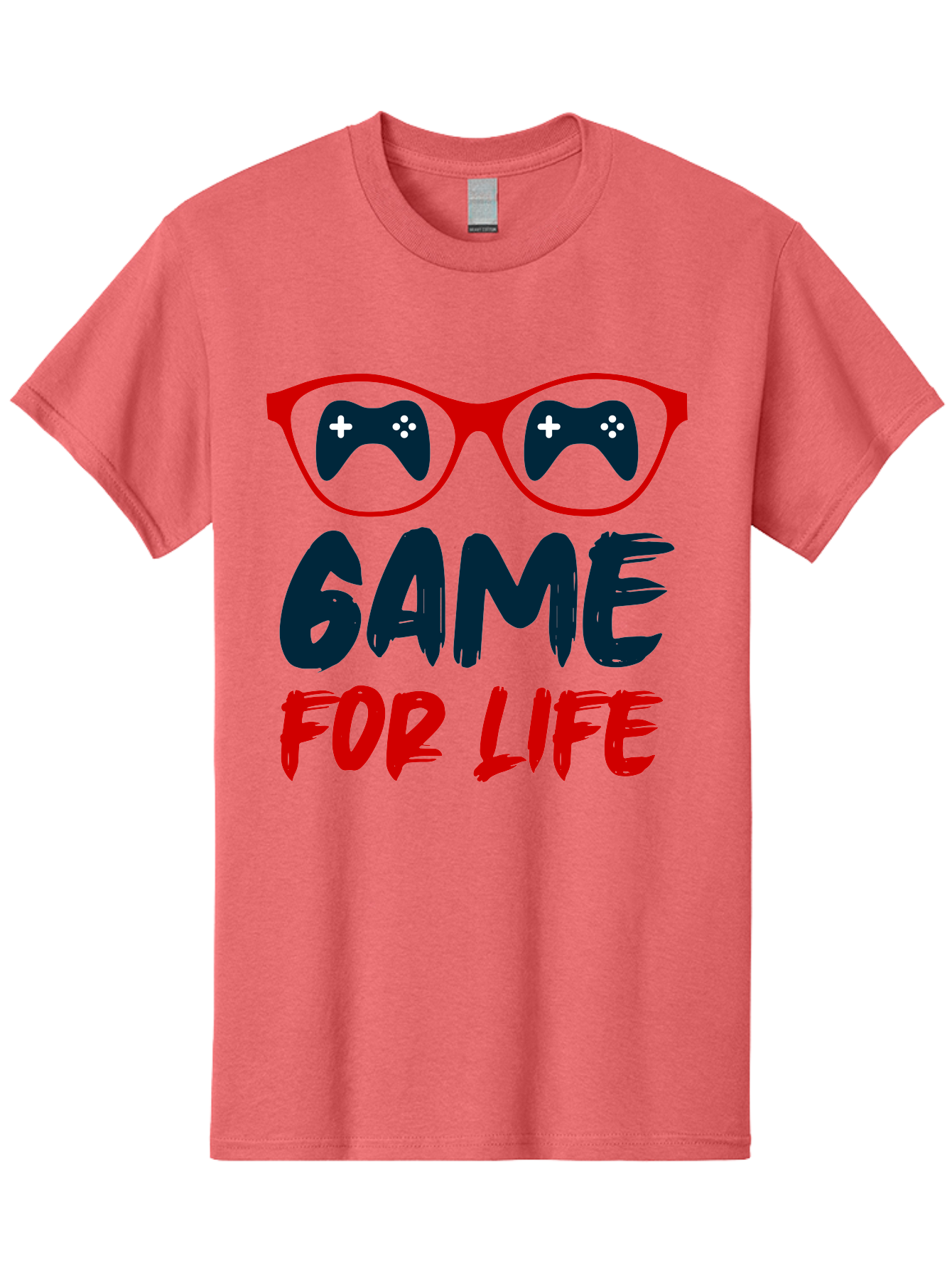 Game-For-Life Men'S Graphic Tee, 100% Cotton, Comfortable Casual Summer Wear, Machine Washable, Gaming Culture, Game Controllers, Video Games, Gamer Lifestyle, Game For Life, Gaming Community, Fun, Entertainment, Red Glasses -  Aaa630