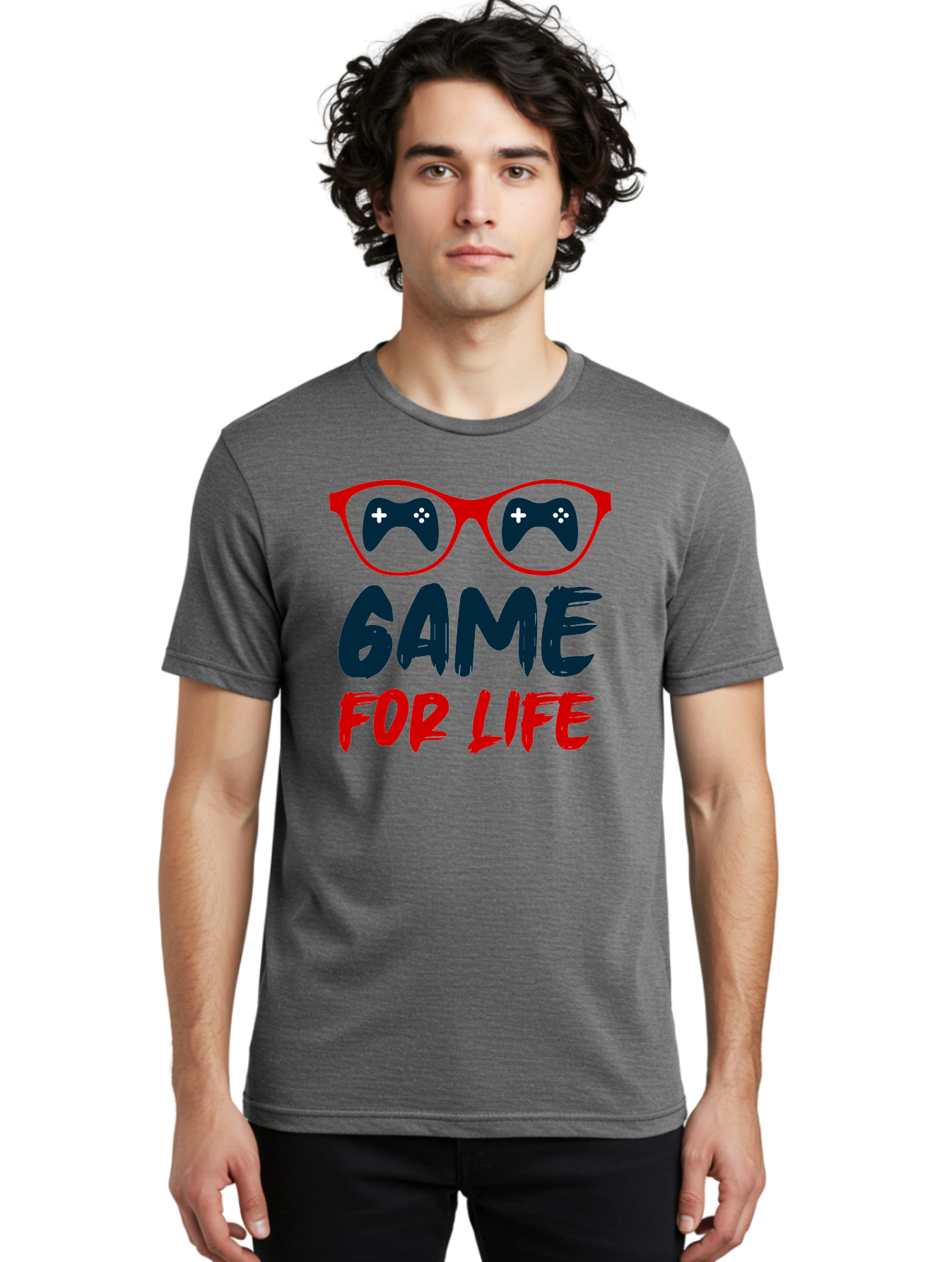 Game-For-Life Men'S Graphic Tee, 100% Cotton, Comfortable Casual Summer Wear, Machine Washable, Gaming Culture, Game Controllers, Video Games, Gamer Lifestyle, Game For Life, Gaming Community, Fun, Entertainment, Red Glasses -  Aaa630