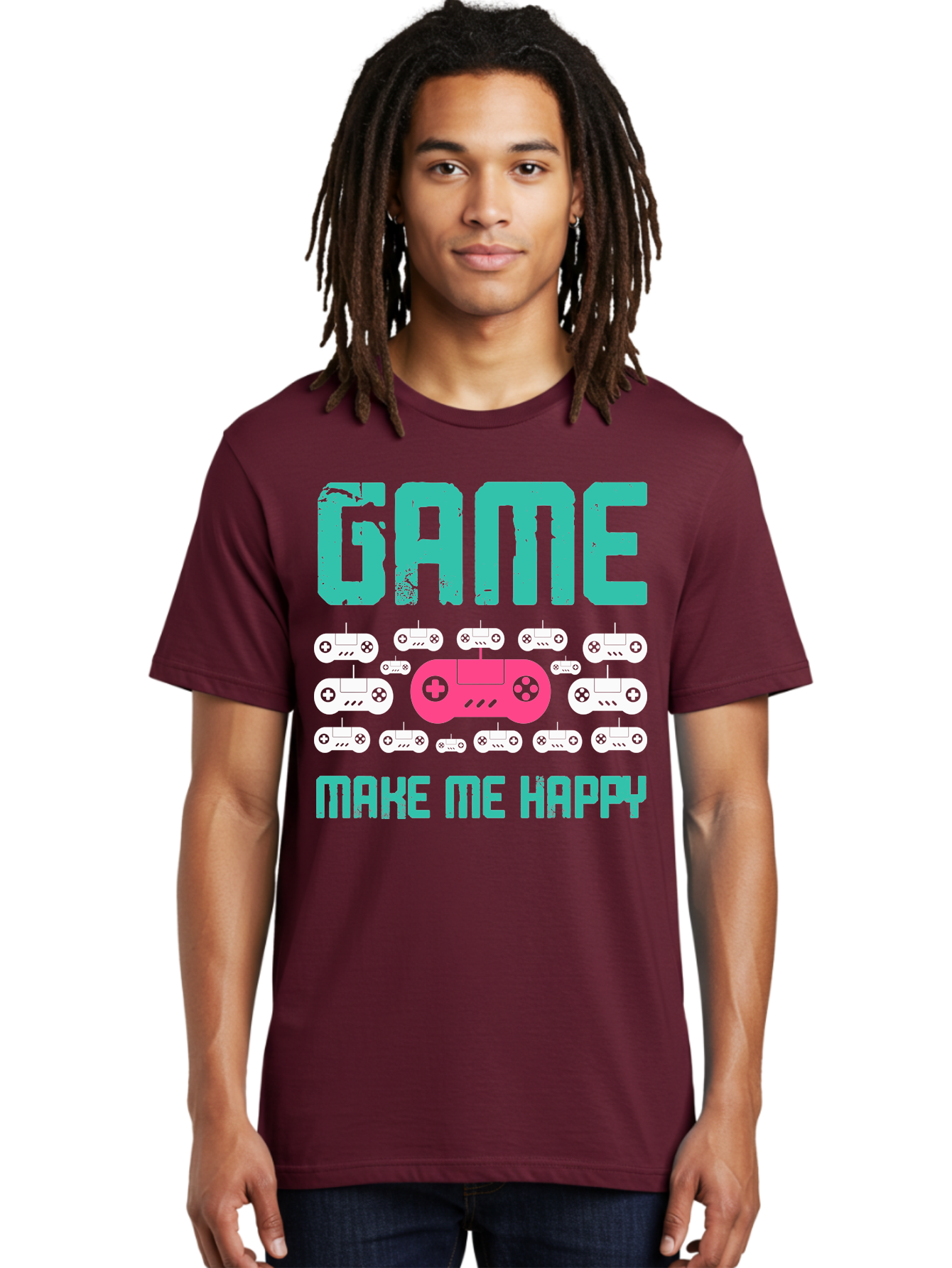Game-Make-Me-Happy Men'S Graphic Tee, 100% Cotton, Comfortable Casual Summer Wear, Machine Washable, Gaming Controller, Gamepad, Video Games, Gaming Accessories, Positive Vibes, Happiness, Gaming, Make Me Happy -  Aaa631