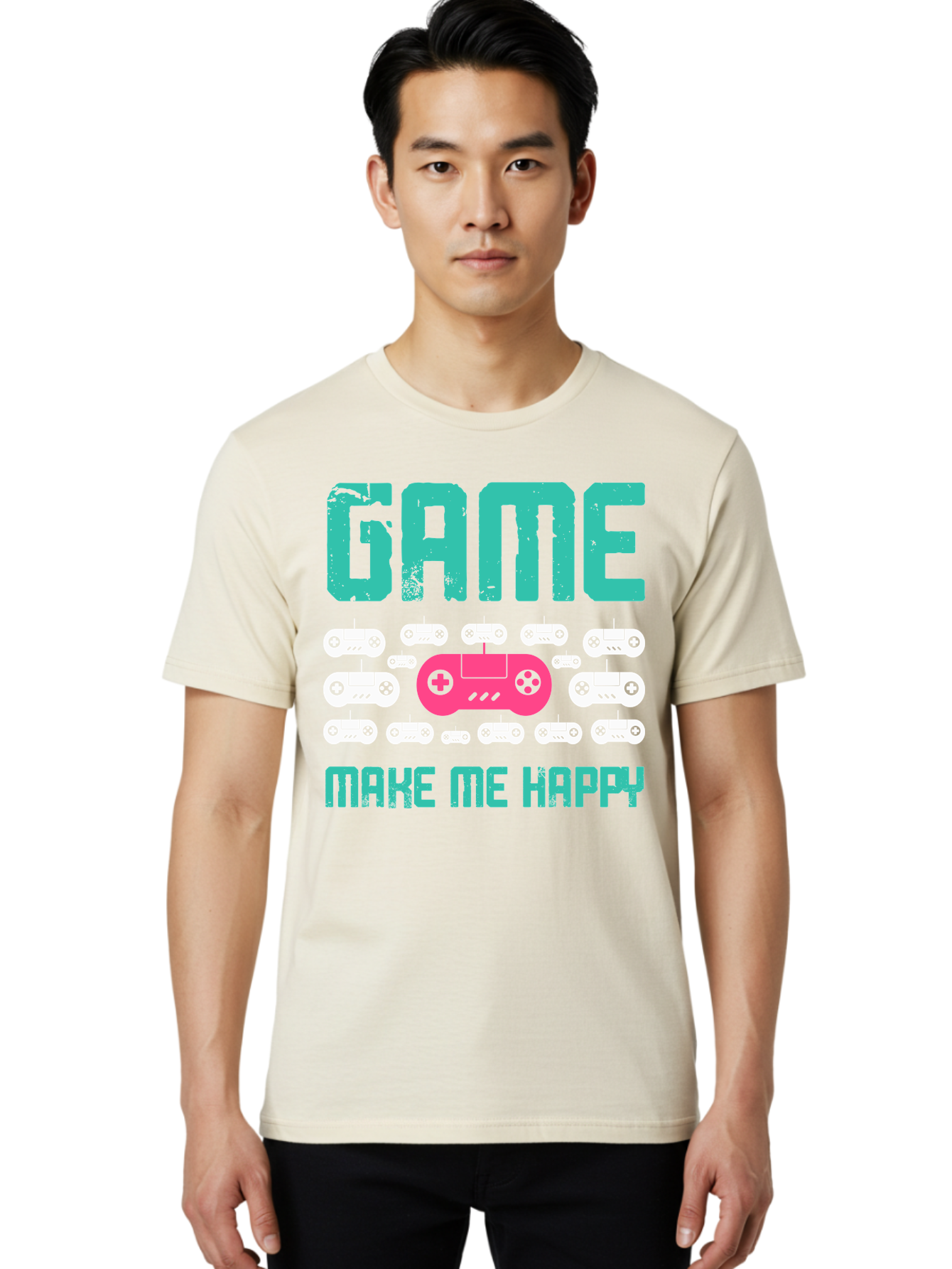 Game-Make-Me-Happy Men'S Graphic Tee, 100% Cotton, Comfortable Casual Summer Wear, Machine Washable, Gaming Controller, Gamepad, Video Games, Gaming Accessories, Positive Vibes, Happiness, Gaming, Make Me Happy -  Aaa631