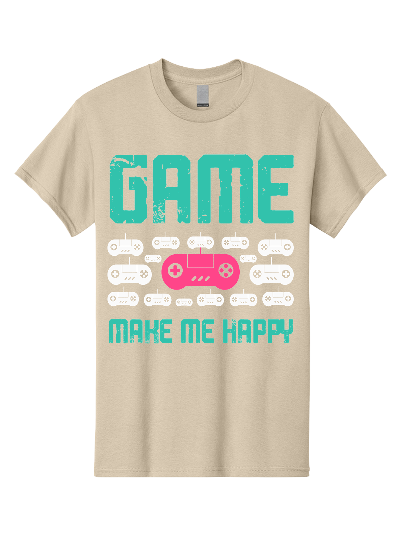 Game-Make-Me-Happy Men'S Graphic Tee, 100% Cotton, Comfortable Casual Summer Wear, Machine Washable, Gaming Controller, Gamepad, Video Games, Gaming Accessories, Positive Vibes, Happiness, Gaming, Make Me Happy -  Aaa631