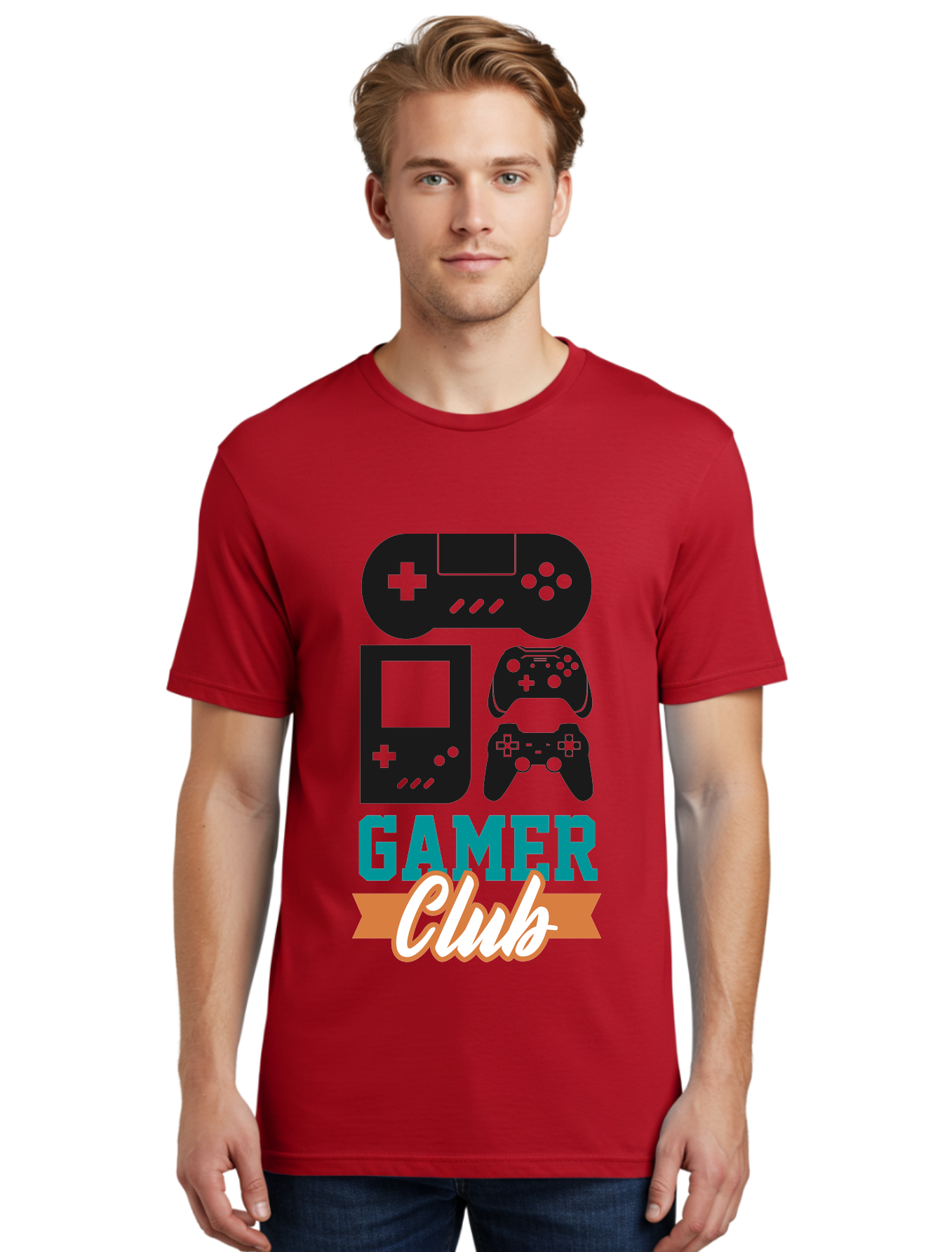 Gamer-Club Men'S Graphic Tee, 100% Cotton, Comfortable Casual Summer Wear, Machine Washable, Gaming Club, Gamer Community, Game Controllers, Video Games, Gamepad, Gaming Console, Game Controller Graphics, Gaming Accessories, Game Night -  Aaa633