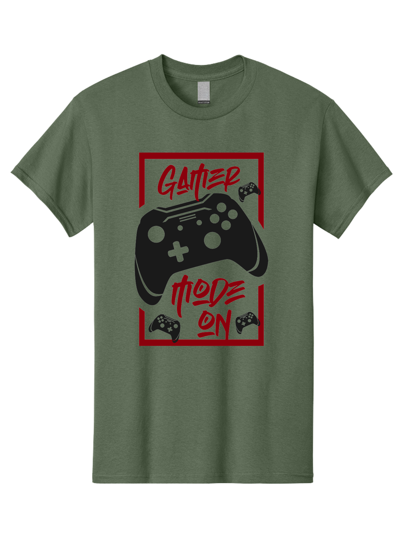 Gamer-Mode-On Men'S Graphic Tee, 100% Cotton, Comfortable Casual Summer Wear, Machine Washable, Game Controller, Gaming Graphics, Video Game Console, Game Mode On, Gather Mode, Gamer Culture, Gaming Community, Game On, Red And Green Design -  Aaa634