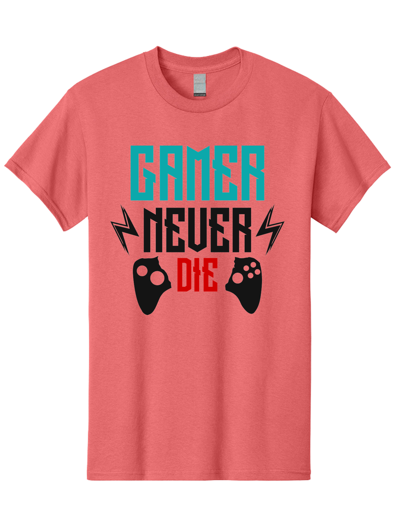 Gamer-Never-Die Men'S Graphic Tee, 100% Cotton, Comfortable Casual Summer Wear, Machine Washable, Gaming Culture, Gaming Controllers, Motivational Quote, Gamer Lifestyle, Video Games, Gaming Community, Game On -  Aaa635