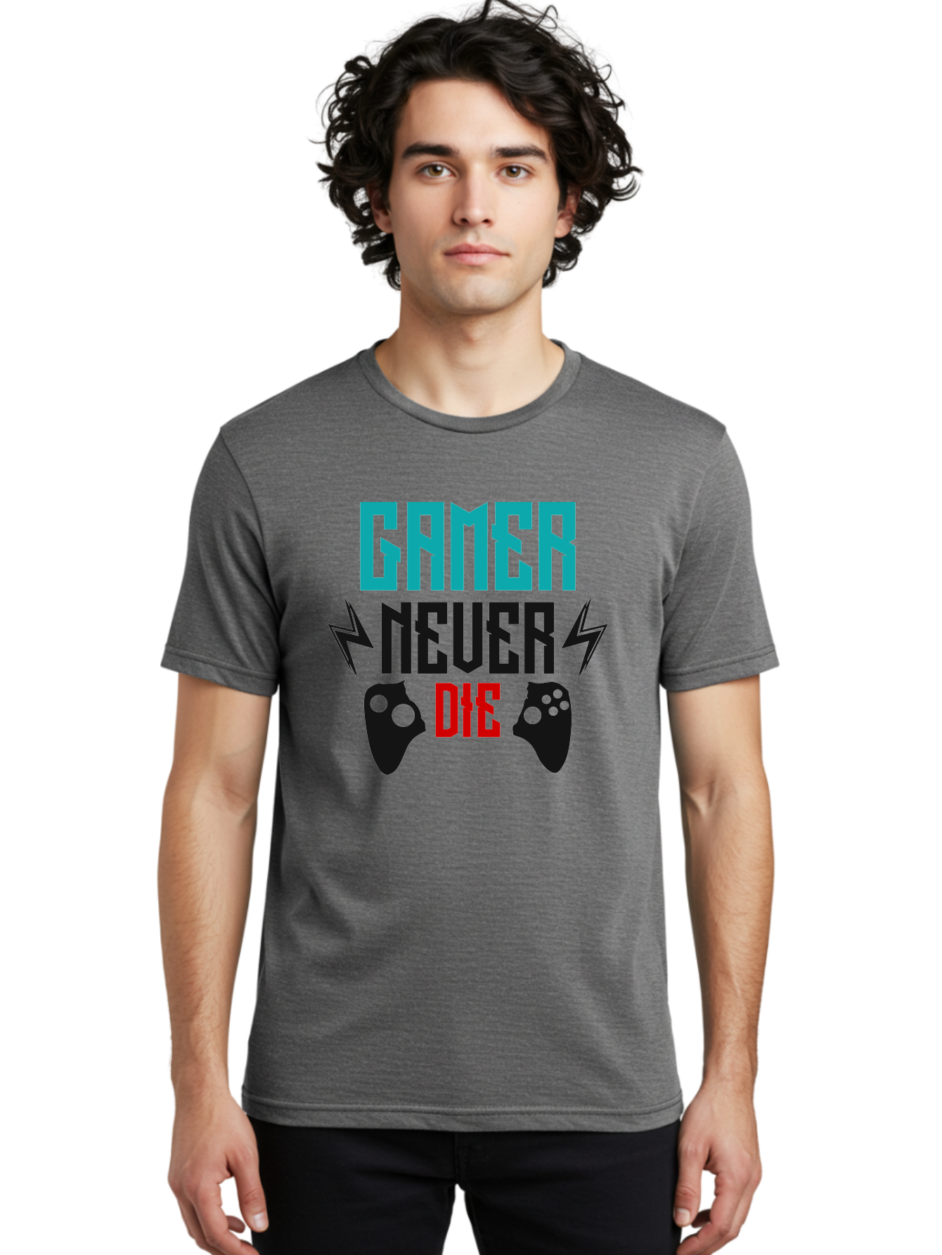 Gamer-Never-Die Men'S Graphic Tee, 100% Cotton, Comfortable Casual Summer Wear, Machine Washable, Gaming Culture, Gaming Controllers, Motivational Quote, Gamer Lifestyle, Video Games, Gaming Community, Game On -  Aaa635