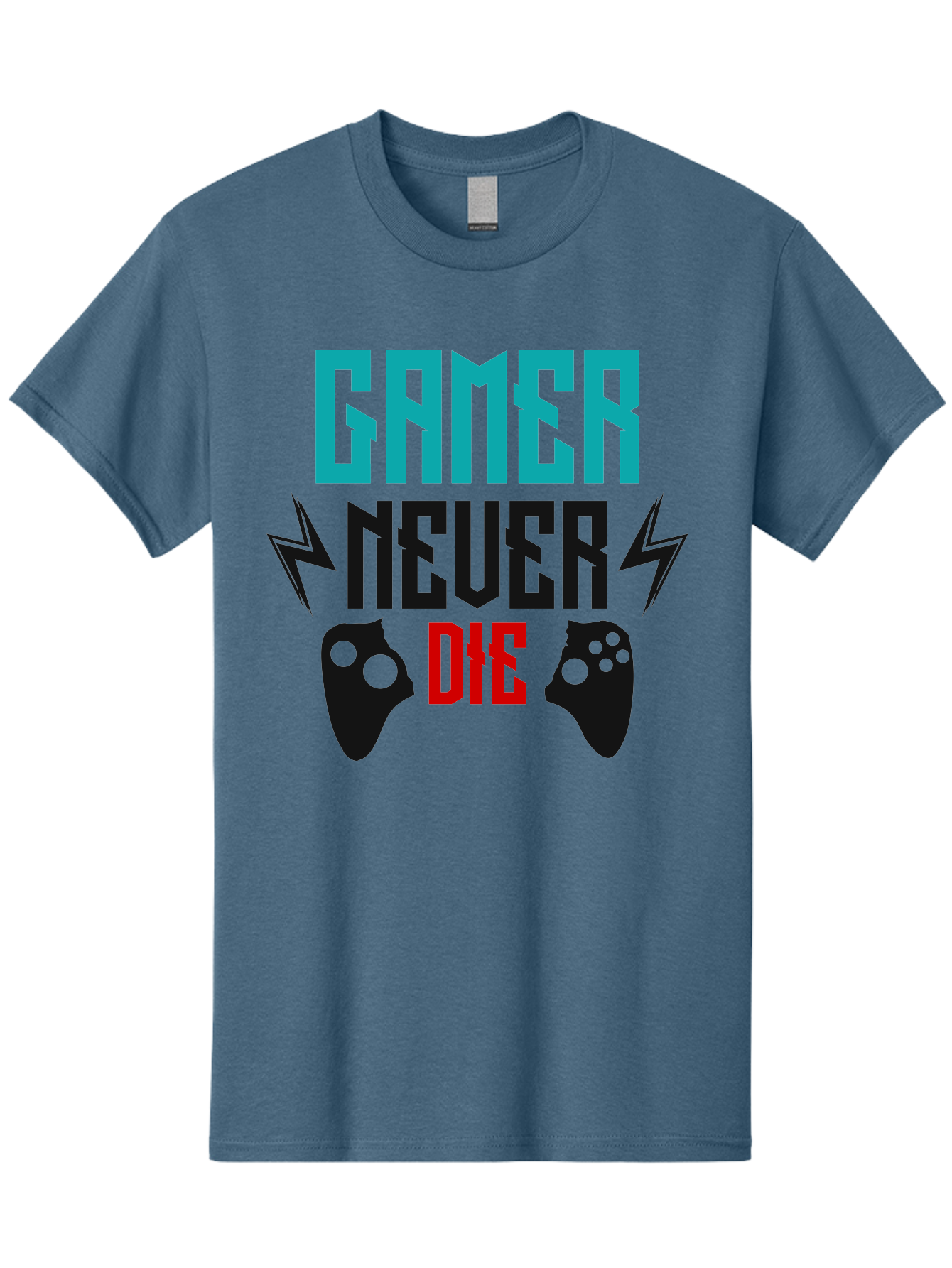 Gamer-Never-Die Men'S Graphic Tee, 100% Cotton, Comfortable Casual Summer Wear, Machine Washable, Gaming Culture, Gaming Controllers, Motivational Quote, Gamer Lifestyle, Video Games, Gaming Community, Game On -  Aaa635