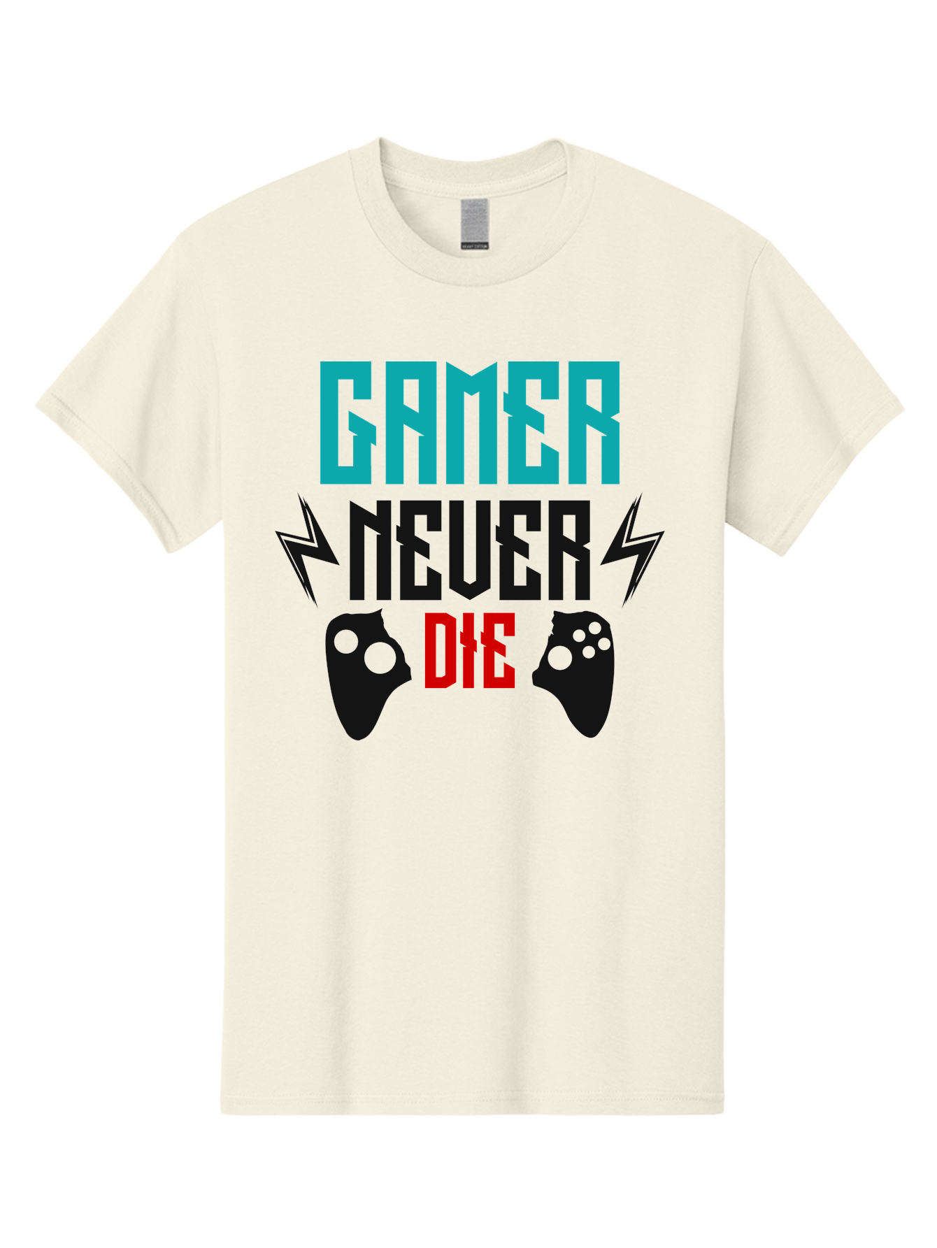 Gamer-Never-Die Men'S Graphic Tee, 100% Cotton, Comfortable Casual Summer Wear, Machine Washable, Gaming Culture, Gaming Controllers, Motivational Quote, Gamer Lifestyle, Video Games, Gaming Community, Game On -  Aaa635