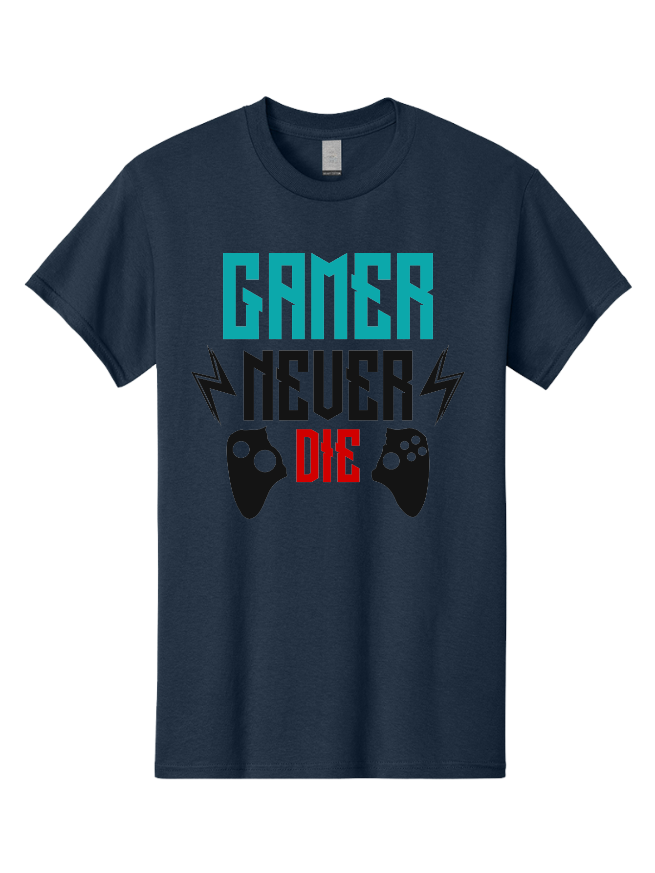 Gamer-Never-Die Men'S Graphic Tee, 100% Cotton, Comfortable Casual Summer Wear, Machine Washable, Gaming Culture, Gaming Controllers, Motivational Quote, Gamer Lifestyle, Video Games, Gaming Community, Game On -  Aaa635