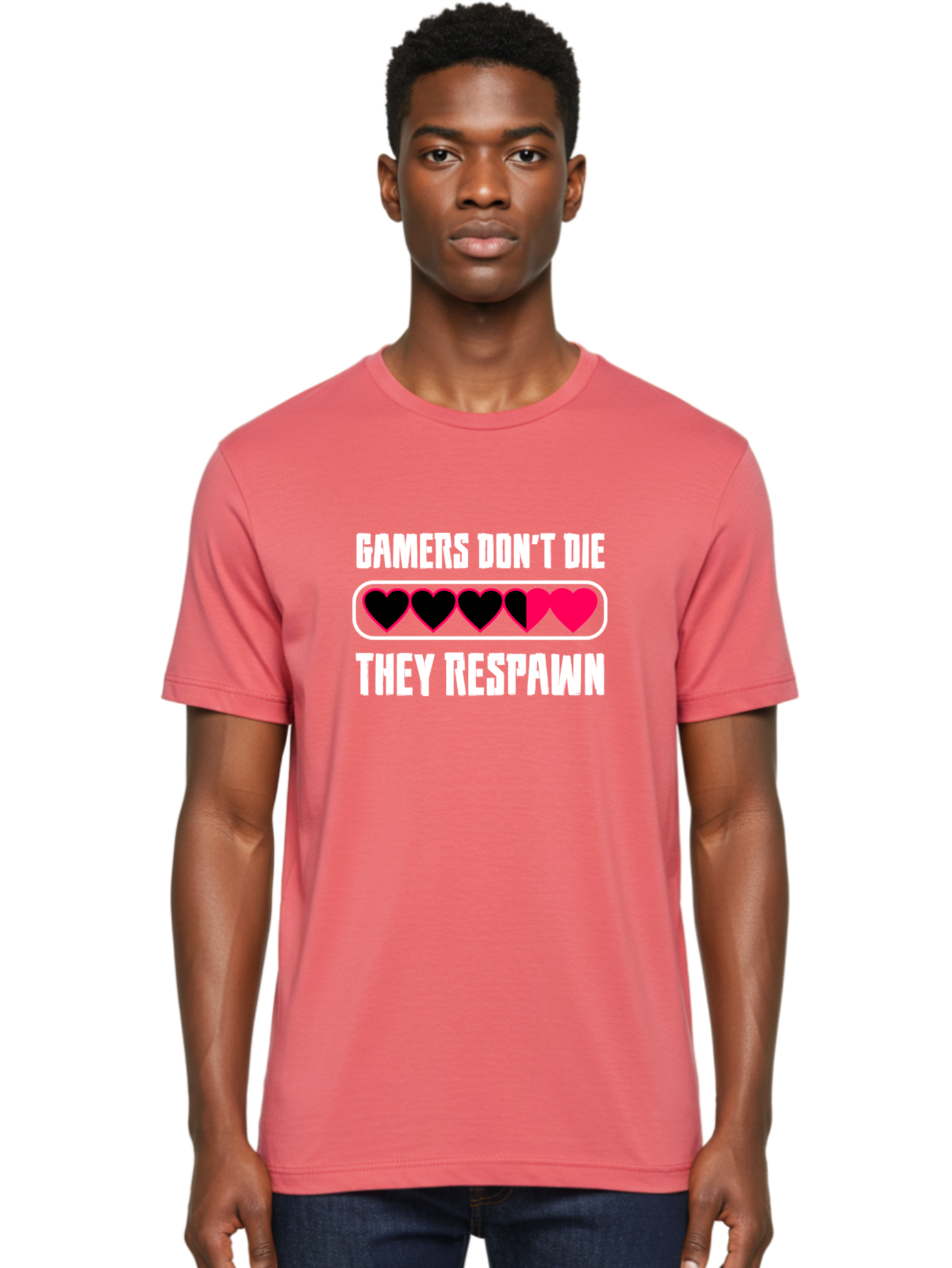 Gamers-Don-T-Die-They-Respwan Men'S Graphic Tee, 100% Cotton, Comfortable Casual Summer Wear, Machine Washable, Gaming Quote, Gamer Life, Respawn, Video Game Humor, Gaming Culture, Gamer Hearts, Digital Entertainment, Gaming Phrase -  Aaa637