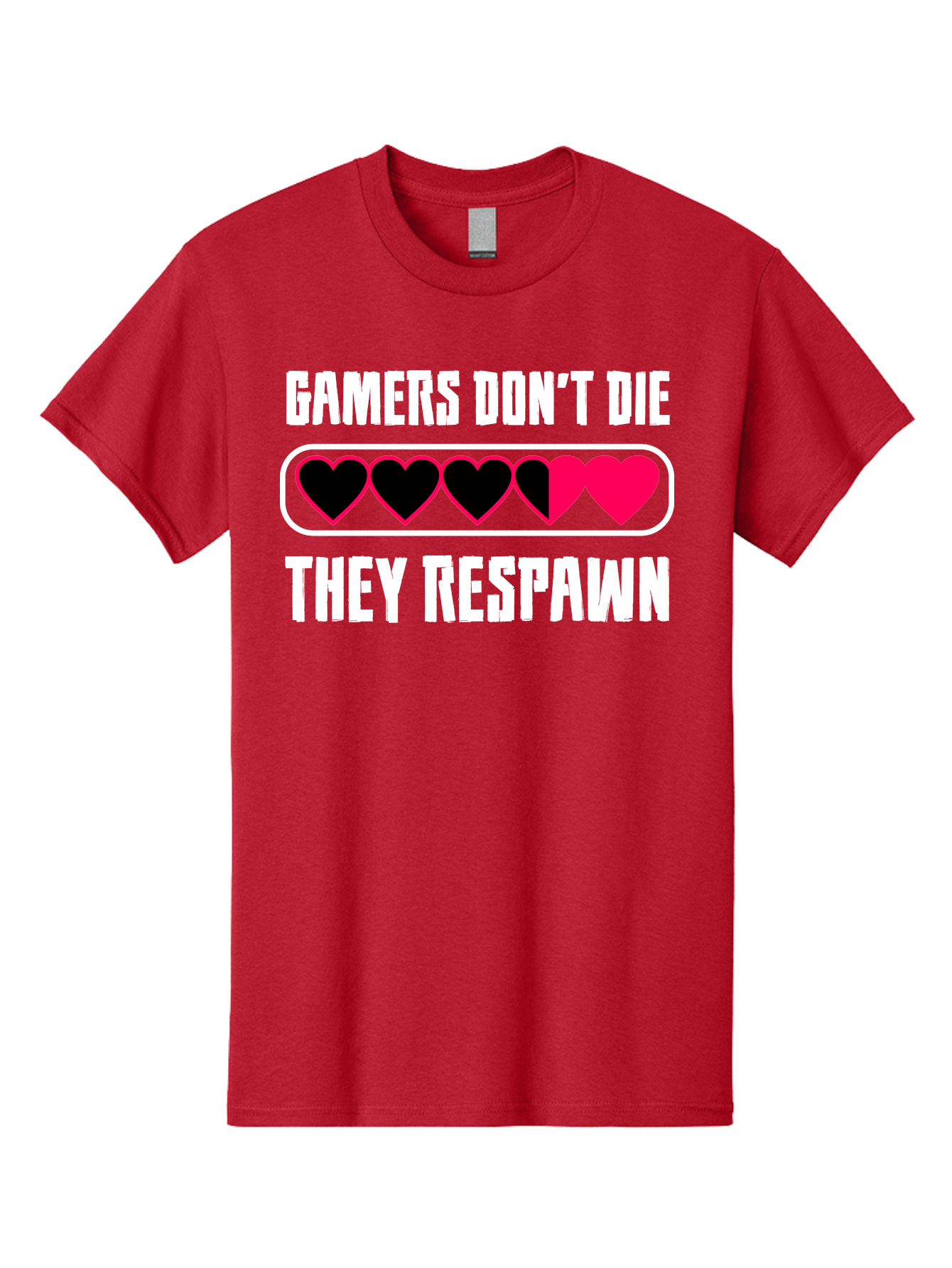 Gamers-Don-T-Die-They-Respwan Men'S Graphic Tee, 100% Cotton, Comfortable Casual Summer Wear, Machine Washable, Gaming Quote, Gamer Life, Respawn, Video Game Humor, Gaming Culture, Gamer Hearts, Digital Entertainment, Gaming Phrase -  Aaa637