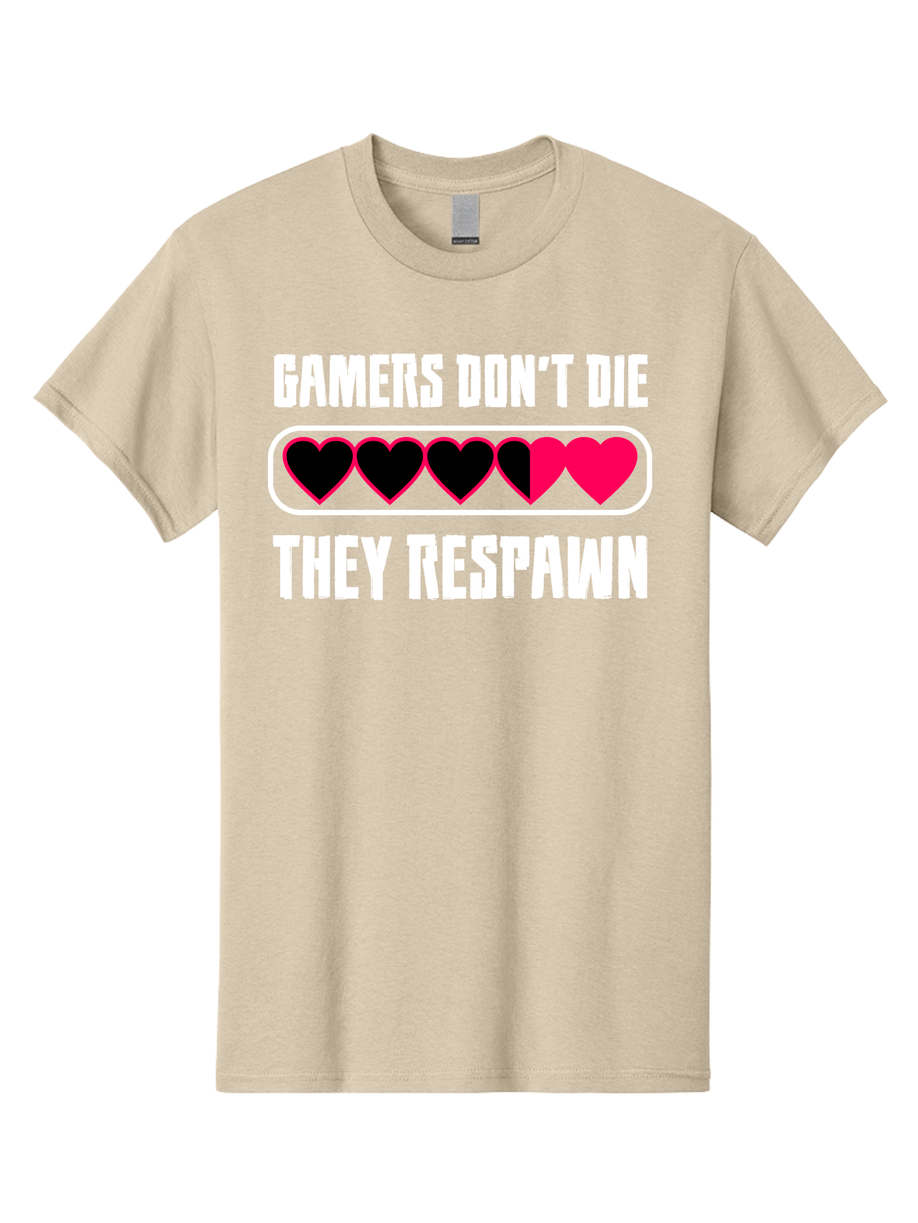 Gamers-Don-T-Die-They-Respwan Men'S Graphic Tee, 100% Cotton, Comfortable Casual Summer Wear, Machine Washable, Gaming Quote, Gamer Life, Respawn, Video Game Humor, Gaming Culture, Gamer Hearts, Digital Entertainment, Gaming Phrase -  Aaa637