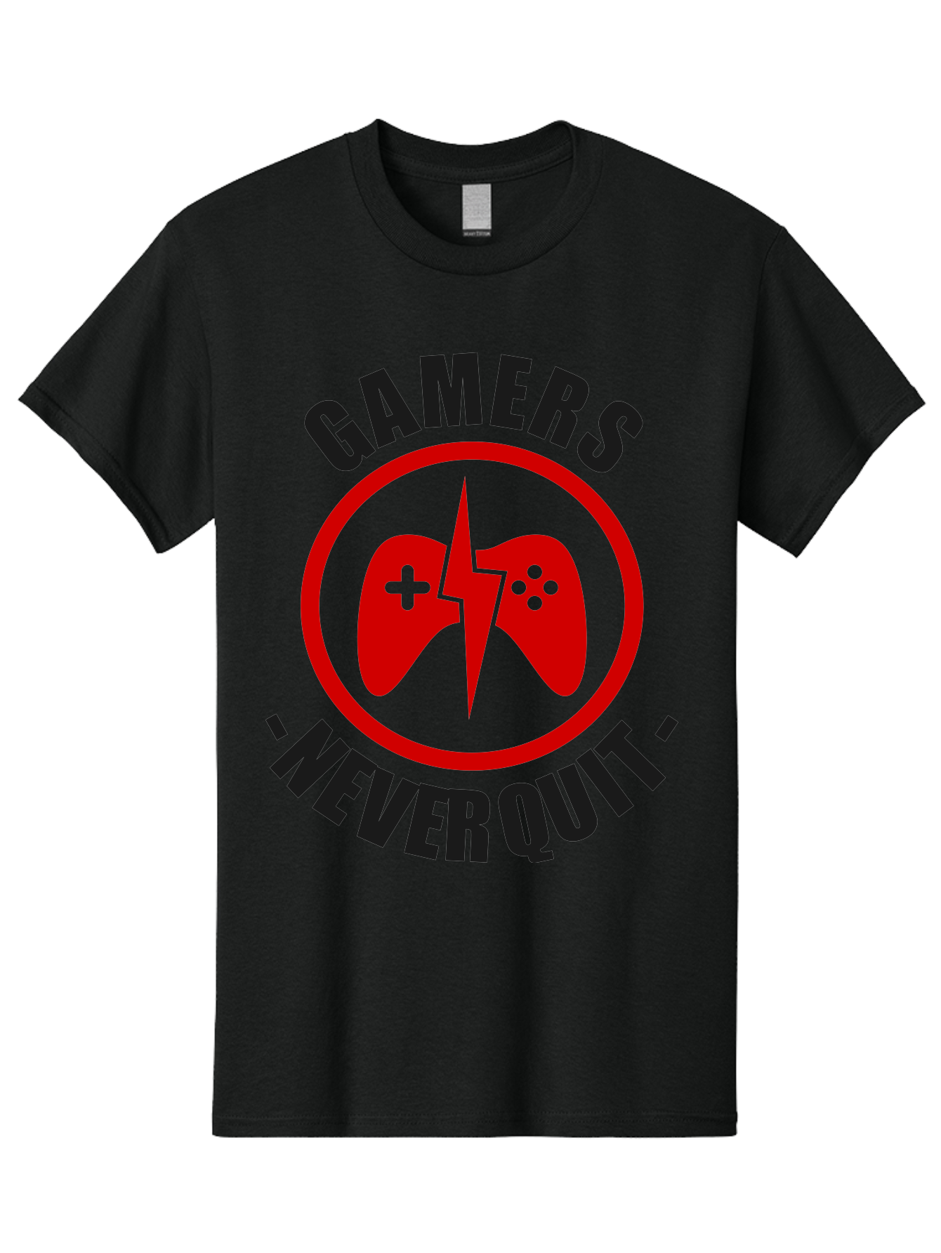 Gamers-Never-Quit Men'S Graphic Tee, 100% Cotton, Comfortable Casual Summer Wear, Machine Washable, Gaming Logo, Red Gamepad Symbol, Bold Typography, Motivational Quote, Never Quit Attitude, Gaming Culture, Gamer Spirit -  Aaa638